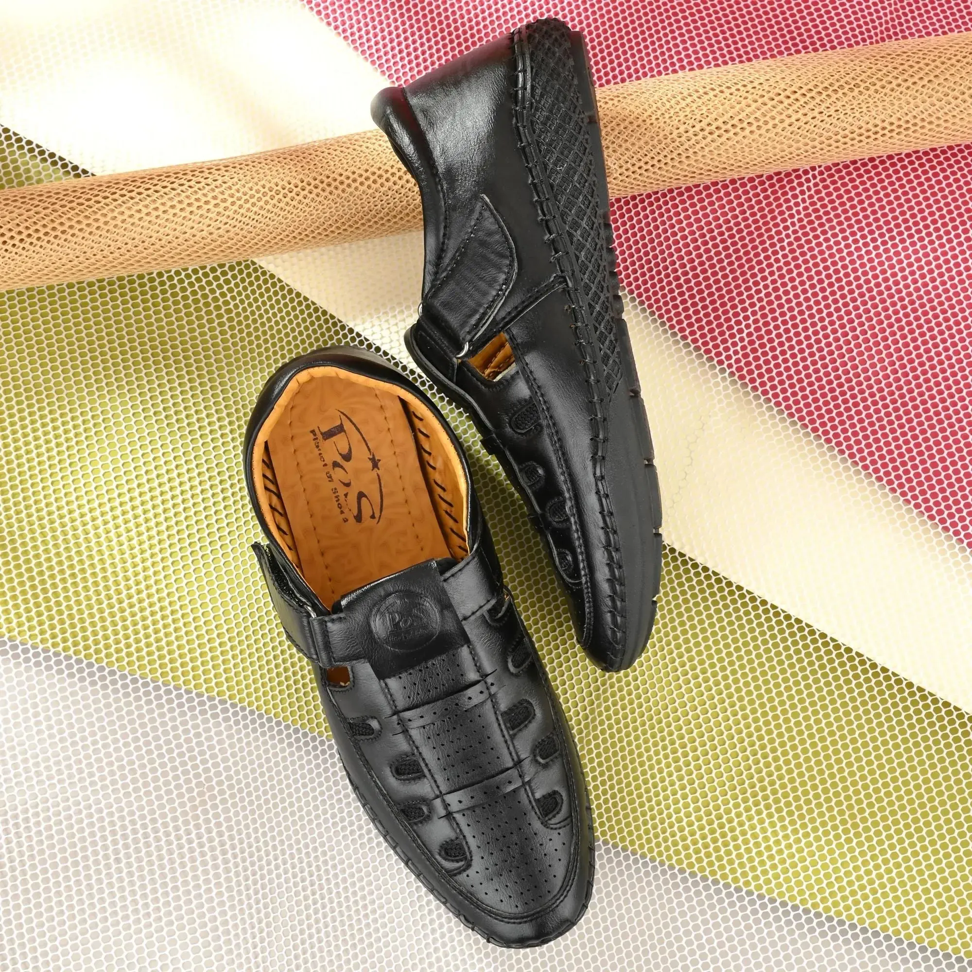 Sandals - Men's Synthetic Leather Black Sandal