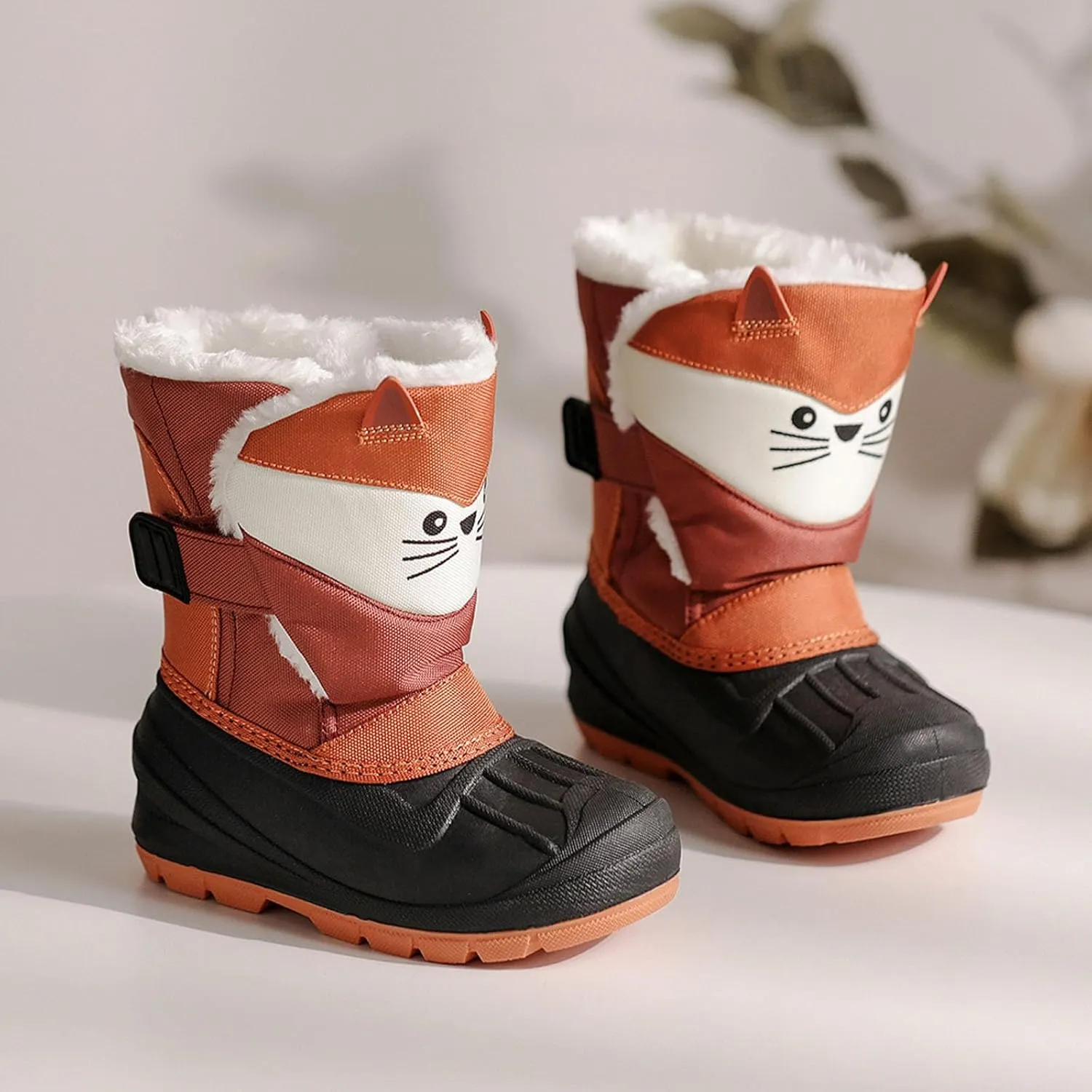 SECHRITE Toddler Kids Snow Boots Winter Boots Waterproof Outdoors Cartoon Animal Pattern Booties for Boys Girls - Toddler/Little Kid