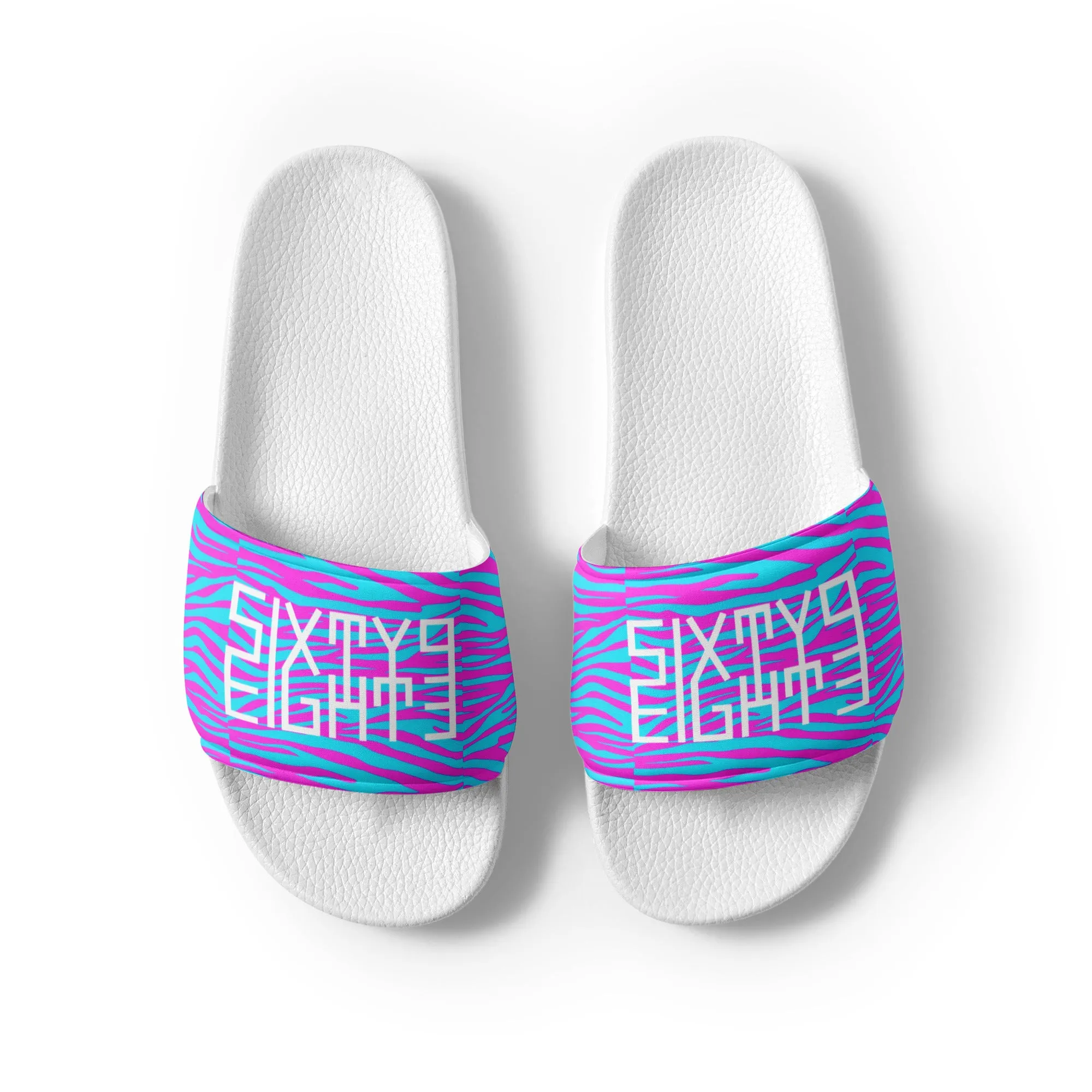 Sixty Eight 93 Logo White Zebra Blueberry Fuchsia Women's Slides