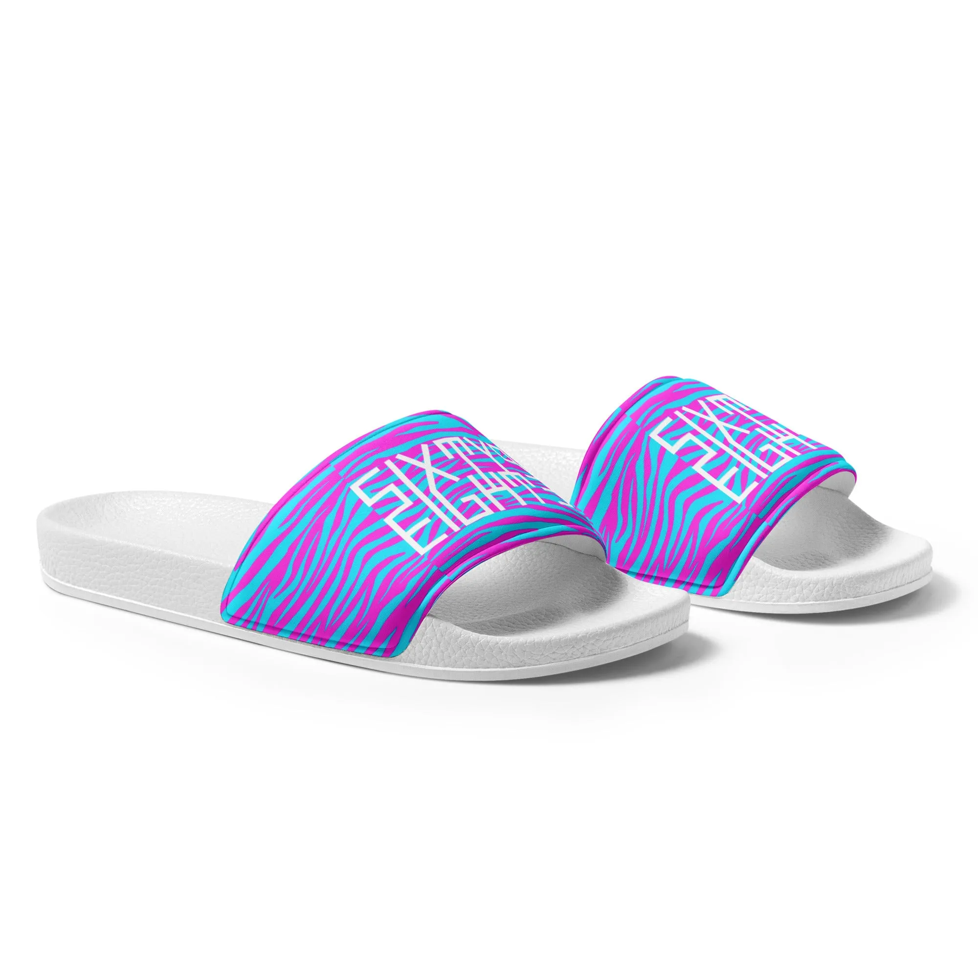 Sixty Eight 93 Logo White Zebra Blueberry Fuchsia Women's Slides
