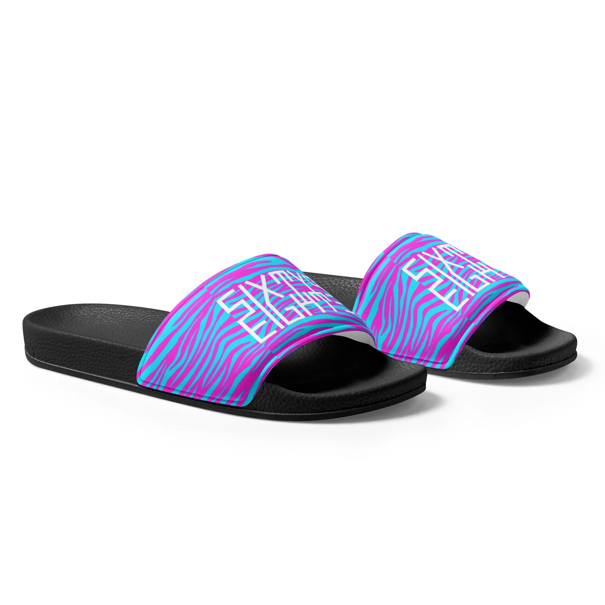 Sixty Eight 93 Logo White Zebra Blueberry Fuchsia Women's Slides