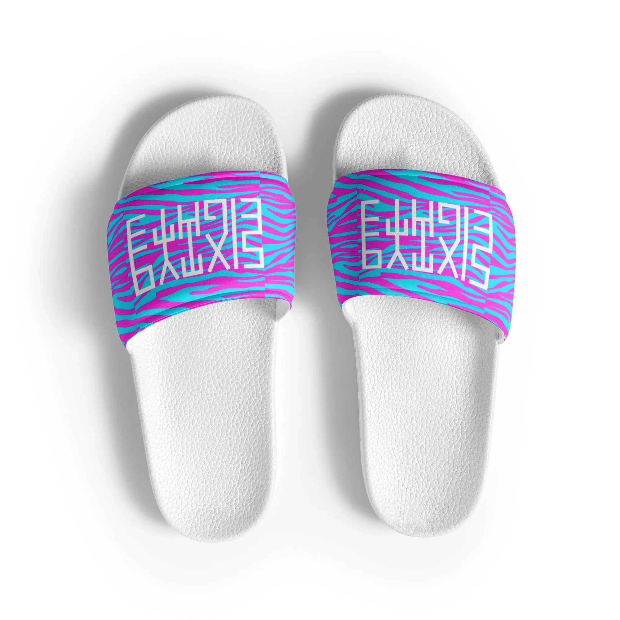 Sixty Eight 93 Logo White Zebra Blueberry Fuchsia Women's Slides