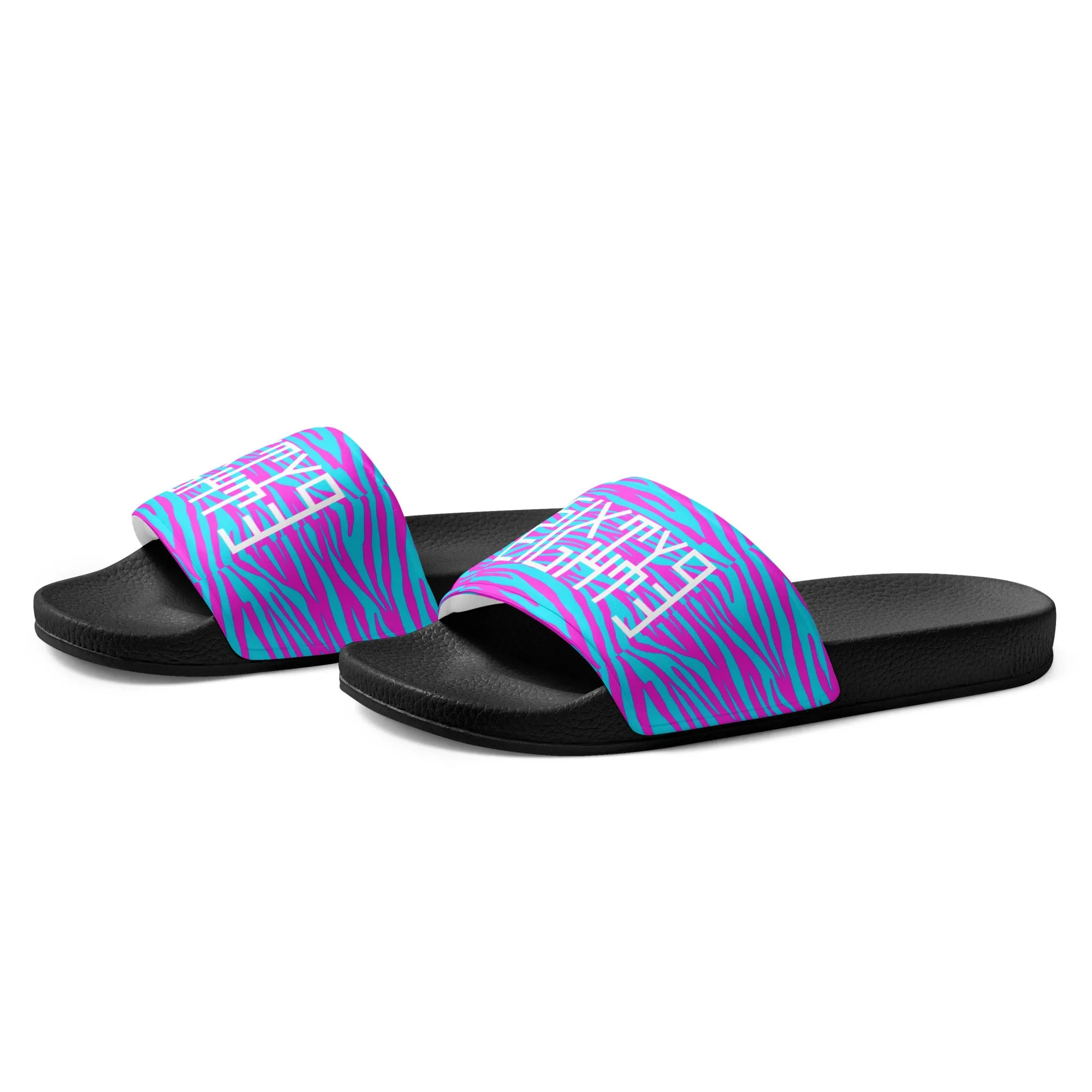 Sixty Eight 93 Logo White Zebra Blueberry Fuchsia Women's Slides