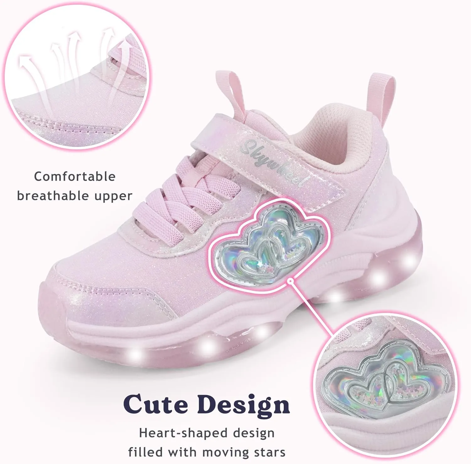 SKYWHEEL Kids Shoes for Girls Light Up Shoes with Switch Tennis Running Athletic Sneaker Little Girls Footwear