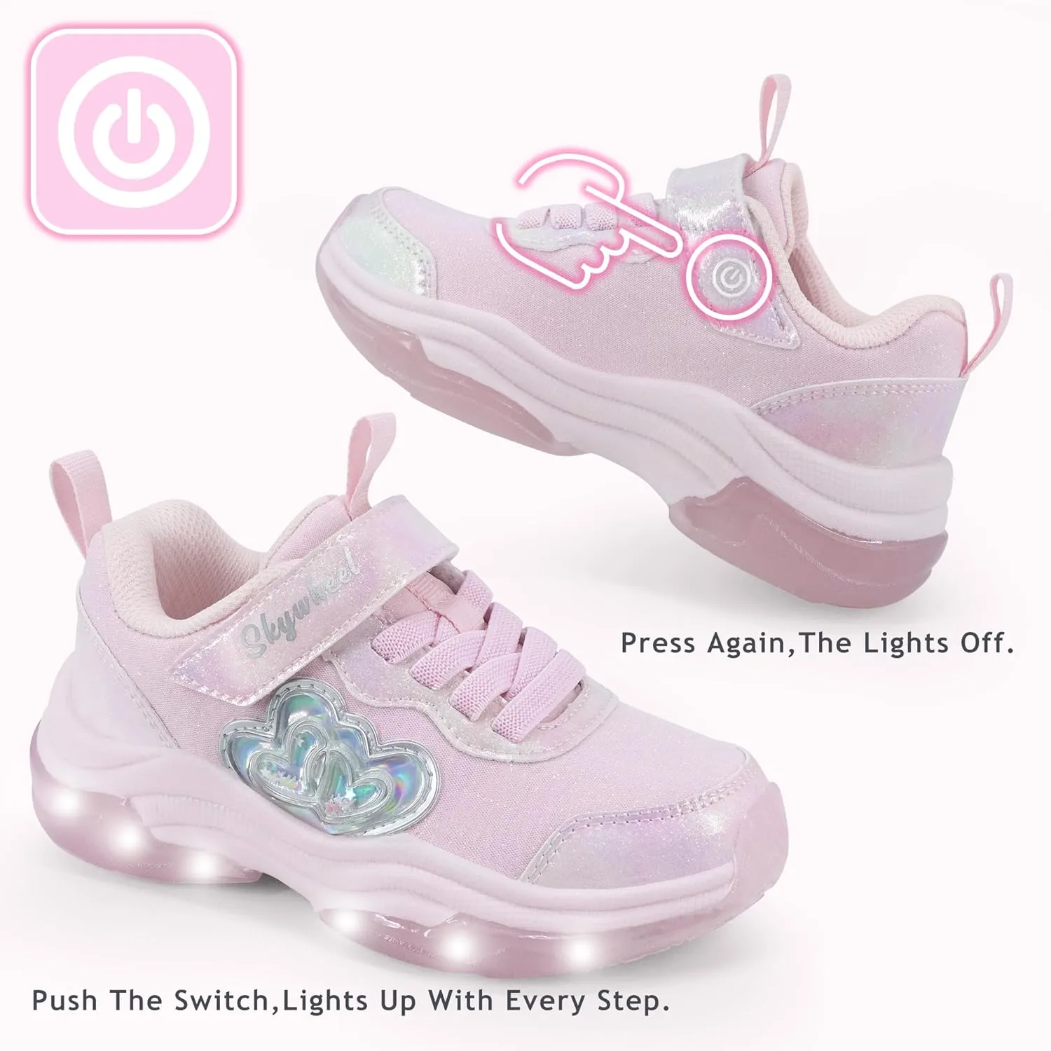 SKYWHEEL Kids Shoes for Girls Light Up Shoes with Switch Tennis Running Athletic Sneaker Little Girls Footwear