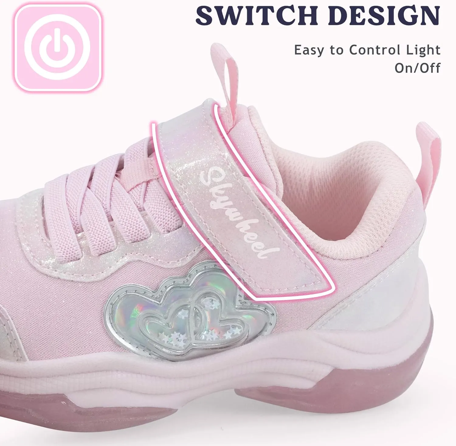 SKYWHEEL Kids Shoes for Girls Light Up Shoes with Switch Tennis Running Athletic Sneaker Little Girls Footwear