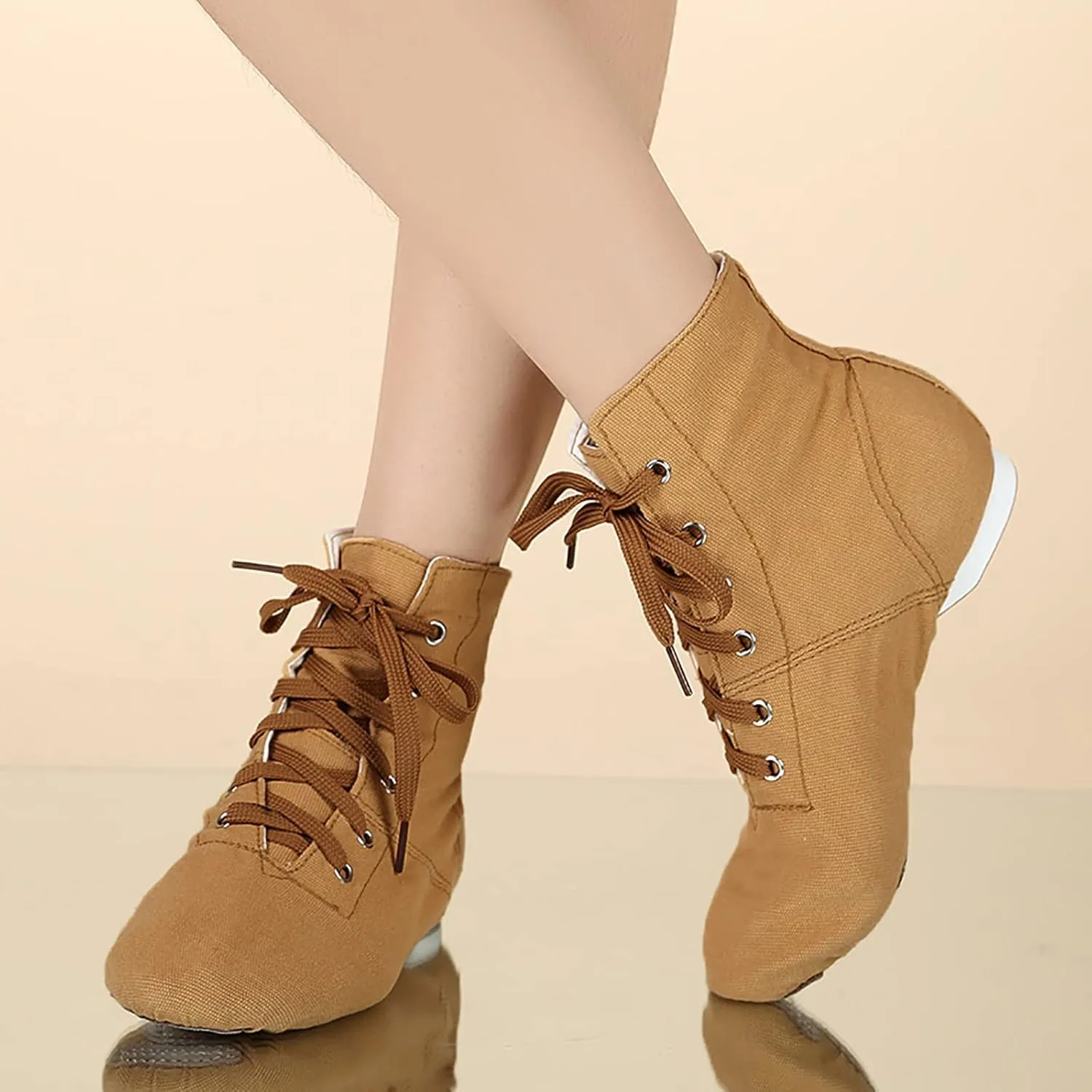 Split Sole Jazz Boots High Top Lace up Leather Canvas Dancing Shoes for Girls Boys (Toddler/Little Kid/Big Kid)