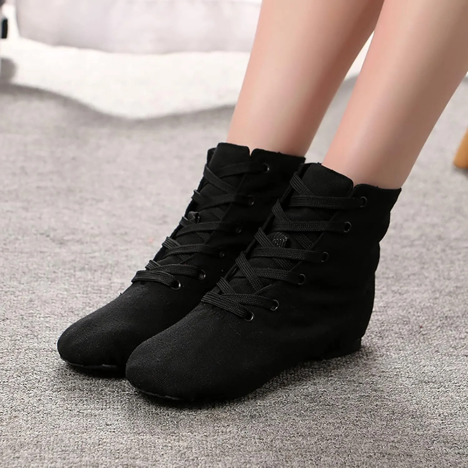Split Sole Jazz Boots High Top Lace up Leather Canvas Dancing Shoes for Girls Boys (Toddler/Little Kid/Big Kid)