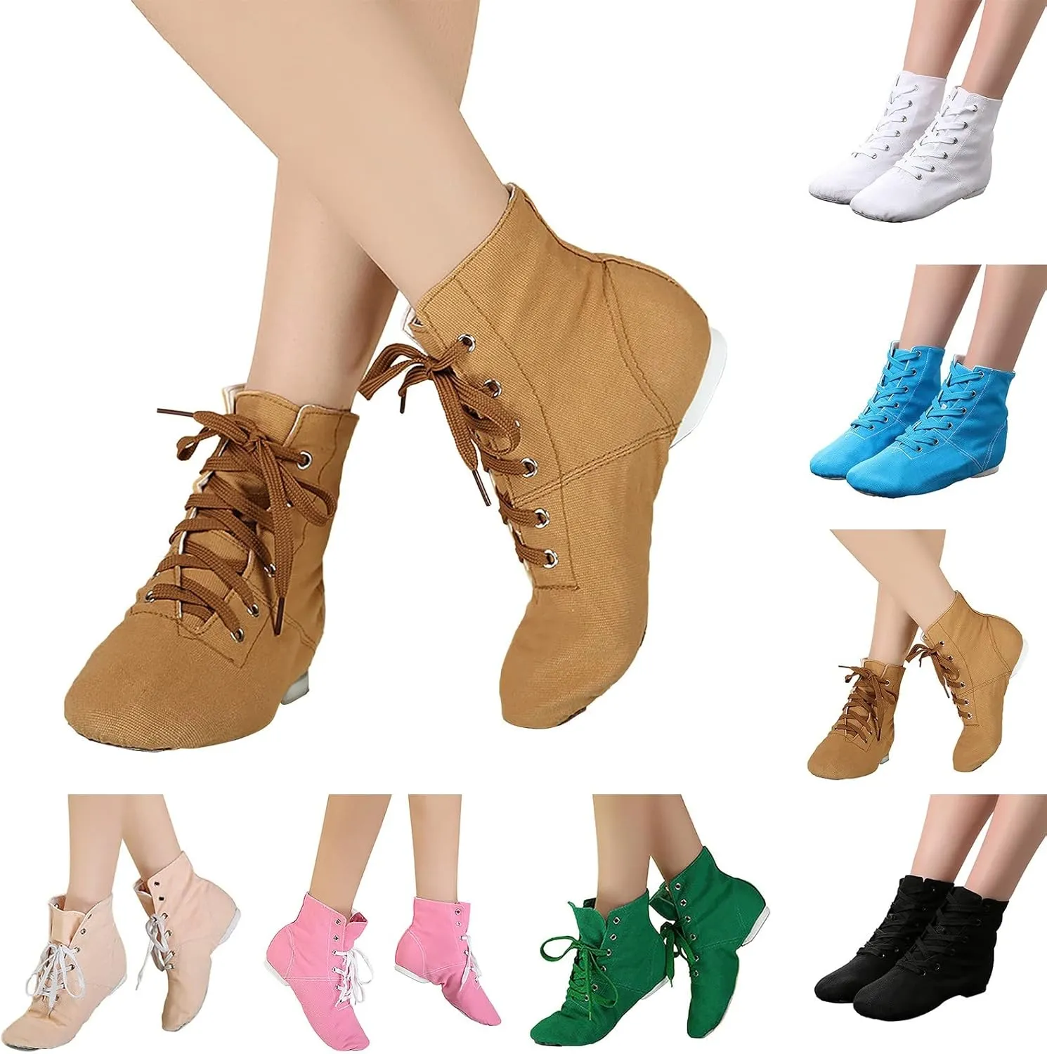 Split Sole Jazz Boots High Top Lace up Leather Canvas Dancing Shoes for Girls Boys (Toddler/Little Kid/Big Kid)