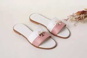 TB CASUAL SLIDES - PINK & WHITE