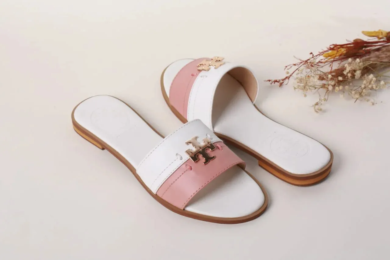 TB CASUAL SLIDES - PINK & WHITE