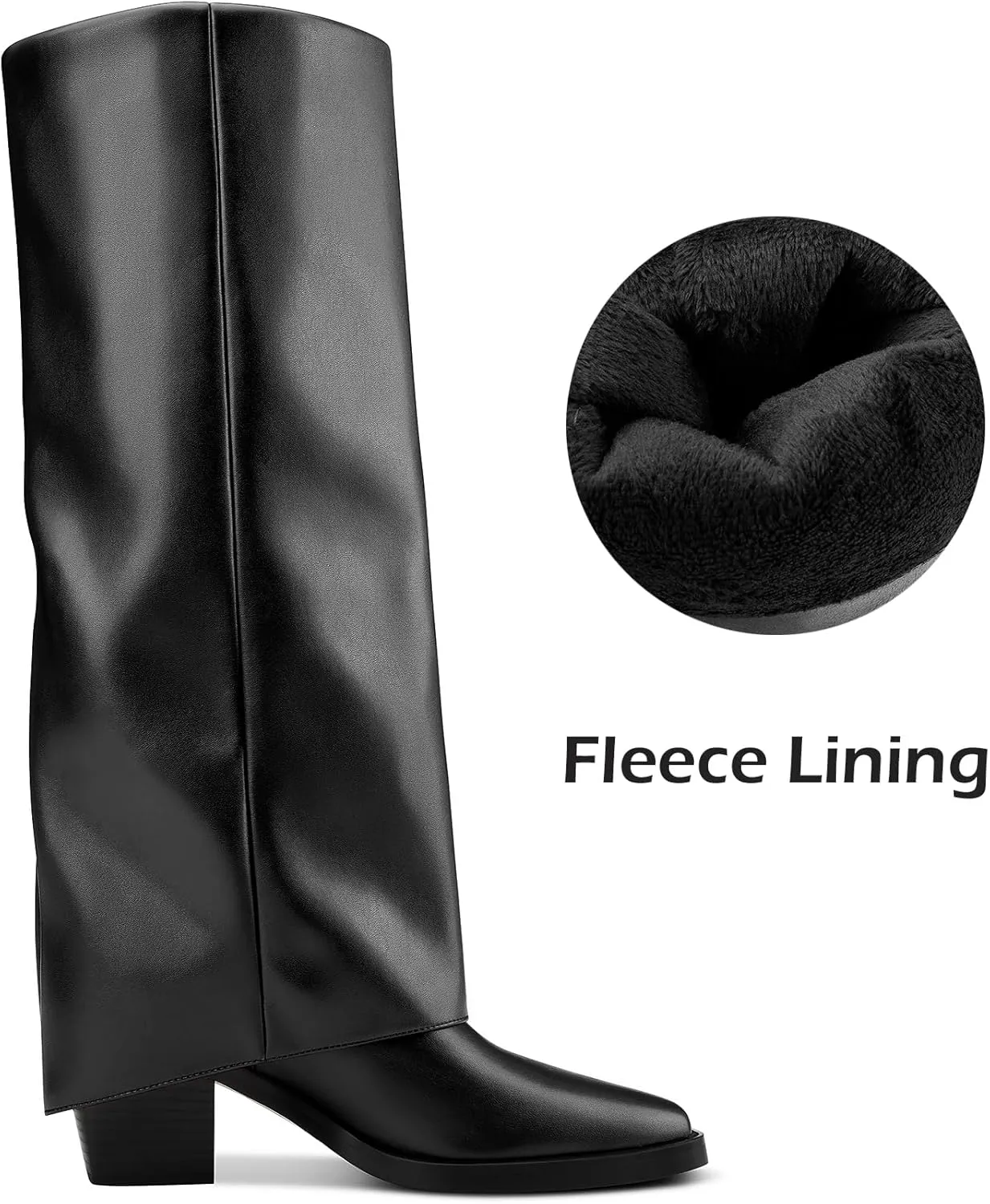 TNYNFBEB Womens Chunky Block Mid Heel Square Toe Knee High Boots Zipper Prom Party Dress Winter 2.6 Inches Heels