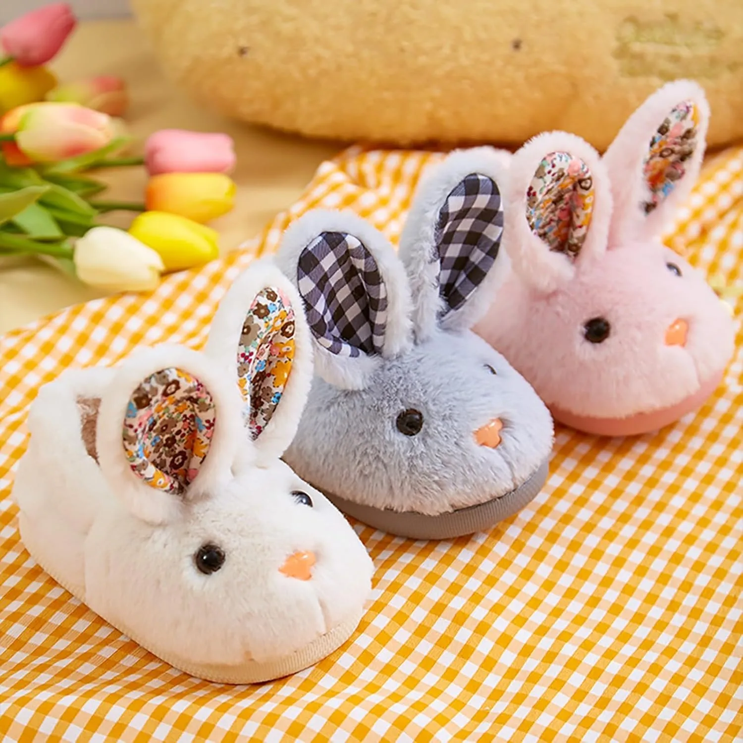 Toddler Bunny Fuzzy Slippers for Girls Boys Warm House Shoes for Kids Winter Home Slippers Indoor Non Slip Slippers