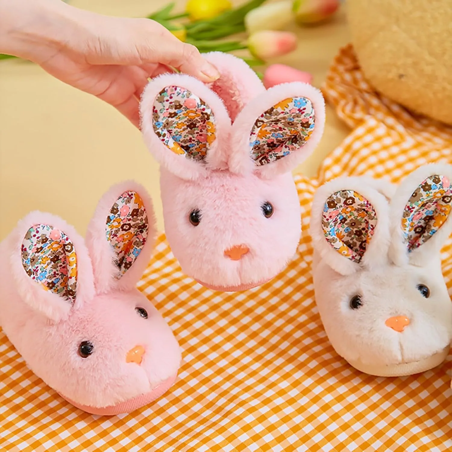 Toddler Bunny Fuzzy Slippers for Girls Boys Warm House Shoes for Kids Winter Home Slippers Indoor Non Slip Slippers