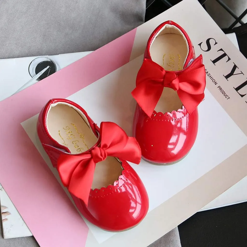 Toddler Flower Girl Dress Shoes Patent Bow Mary Jane Ballet Flats Wedding Party School Shoes Baby Church Shoes