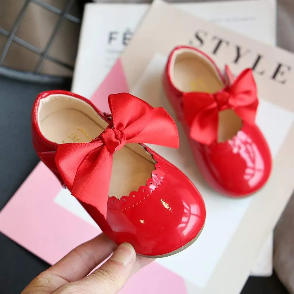 Toddler Flower Girl Dress Shoes Patent Bow Mary Jane Ballet Flats Wedding Party School Shoes Baby Church Shoes