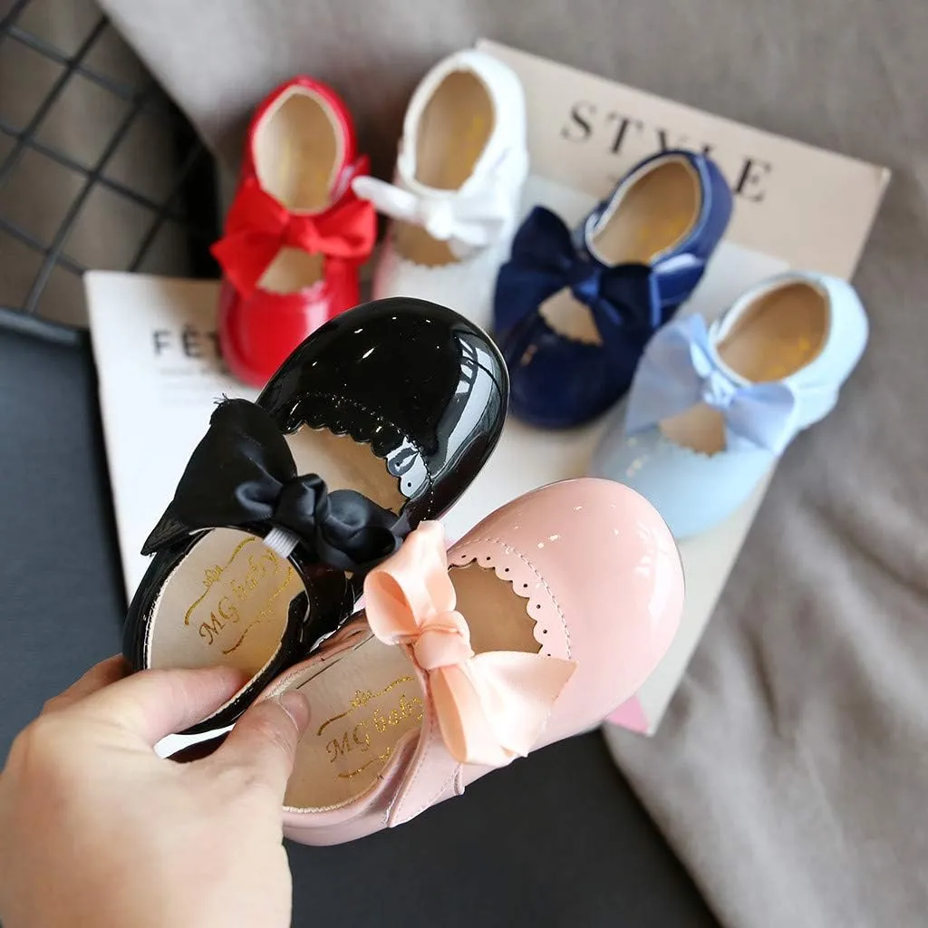 Toddler Flower Girl Dress Shoes Patent Bow Mary Jane Ballet Flats Wedding Party School Shoes Baby Church Shoes