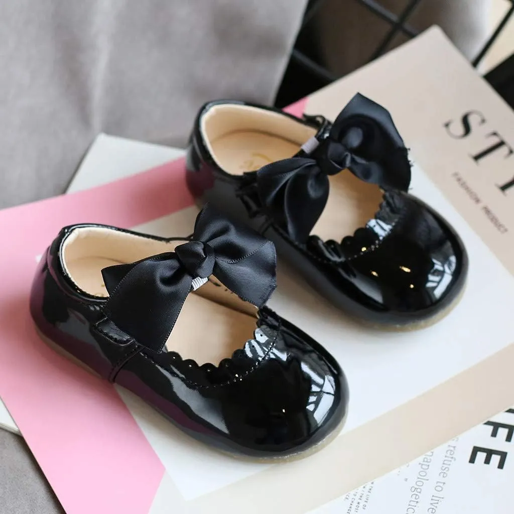 Toddler Flower Girl Dress Shoes Patent Bow Mary Jane Ballet Flats Wedding Party School Shoes Baby Church Shoes