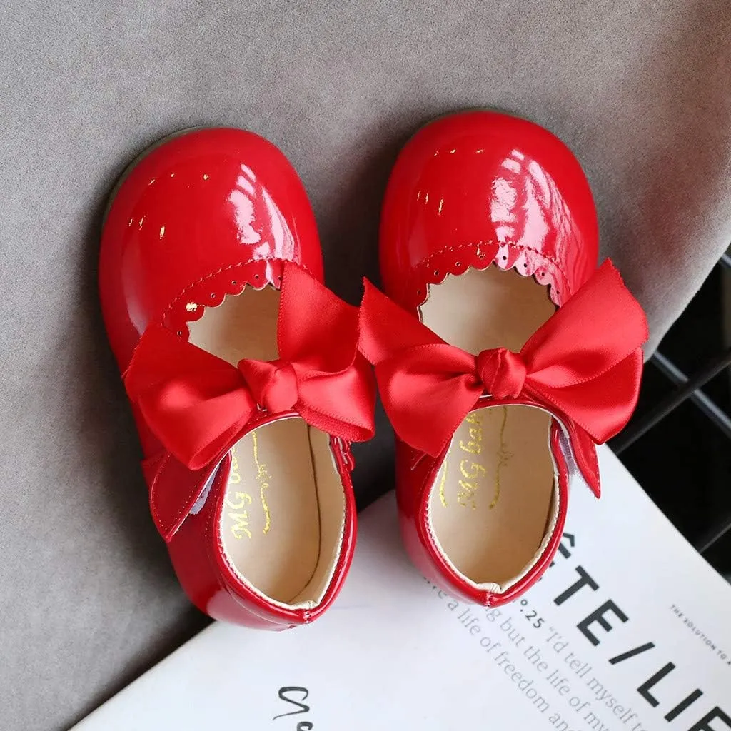Toddler Flower Girl Dress Shoes Patent Bow Mary Jane Ballet Flats Wedding Party School Shoes Baby Church Shoes