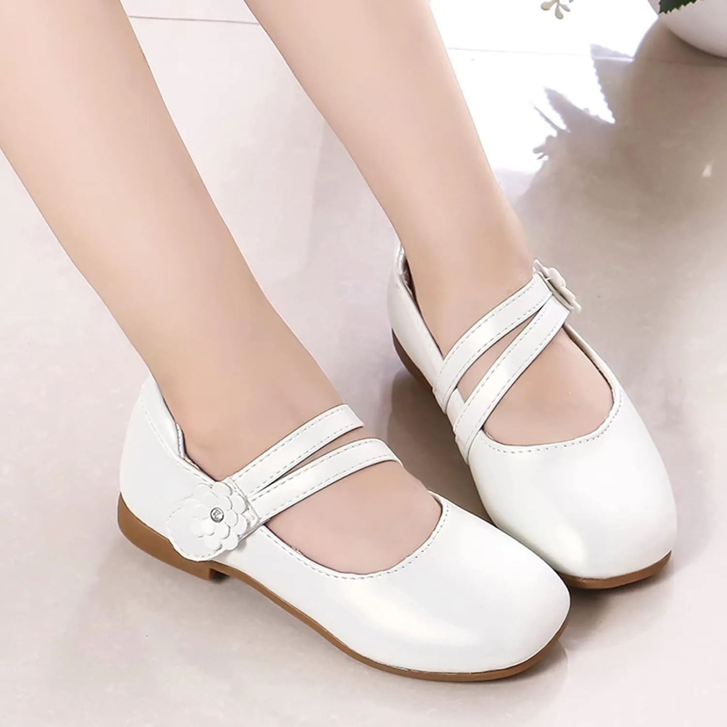 Toddler Girls Dress Shoes Flower Girl Shoes Ballerina Flat Mary Jane Wedding Party Flower Shoes(Little Kids Shoes