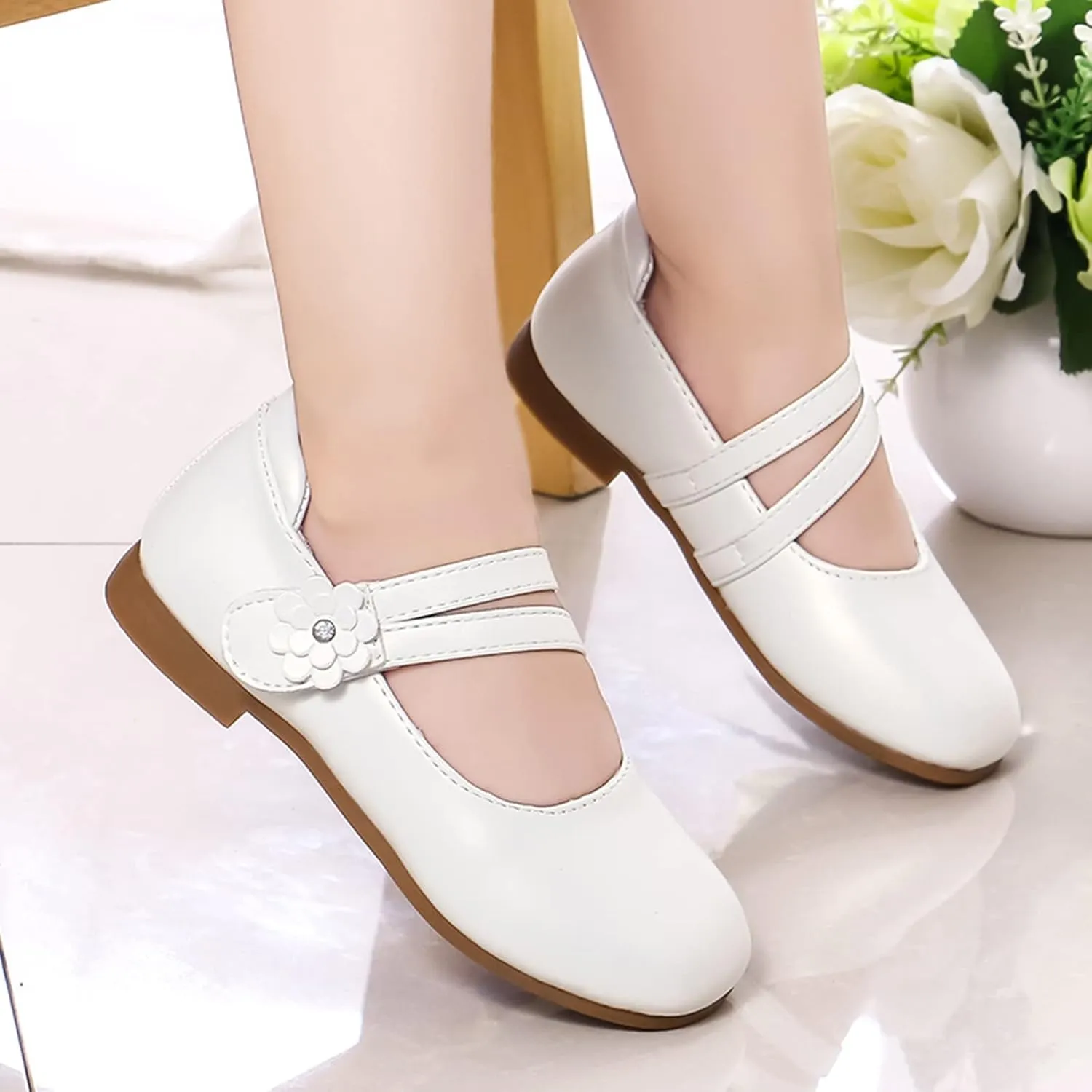 Toddler Girls Dress Shoes Flower Girl Shoes Ballerina Flat Mary Jane Wedding Party Flower Shoes(Little Kids Shoes
