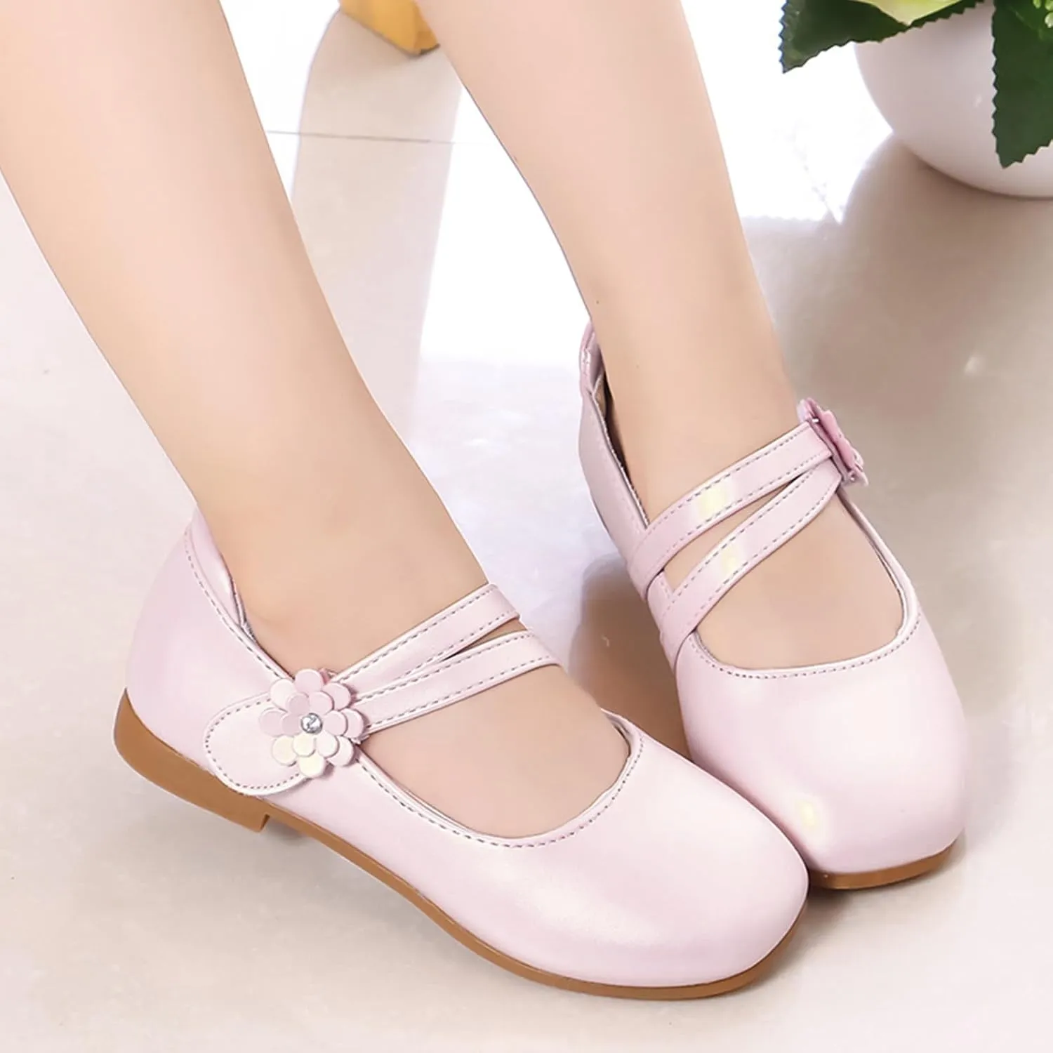 Toddler Girls Dress Shoes Flower Girl Shoes Ballerina Flat Mary Jane Wedding Party Flower Shoes(Little Kids Shoes