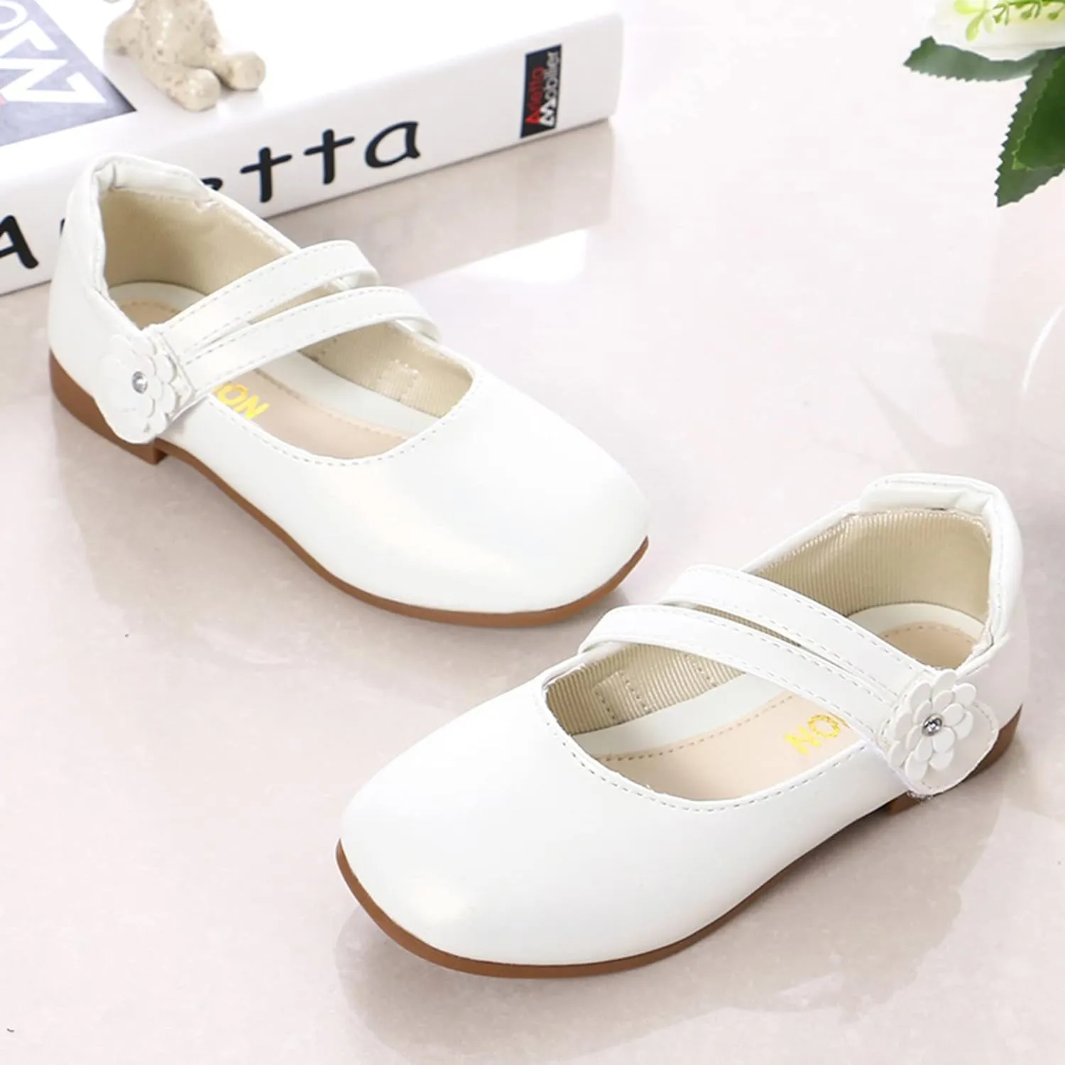 Toddler Girls Dress Shoes Flower Girl Shoes Ballerina Flat Mary Jane Wedding Party Flower Shoes(Little Kids Shoes