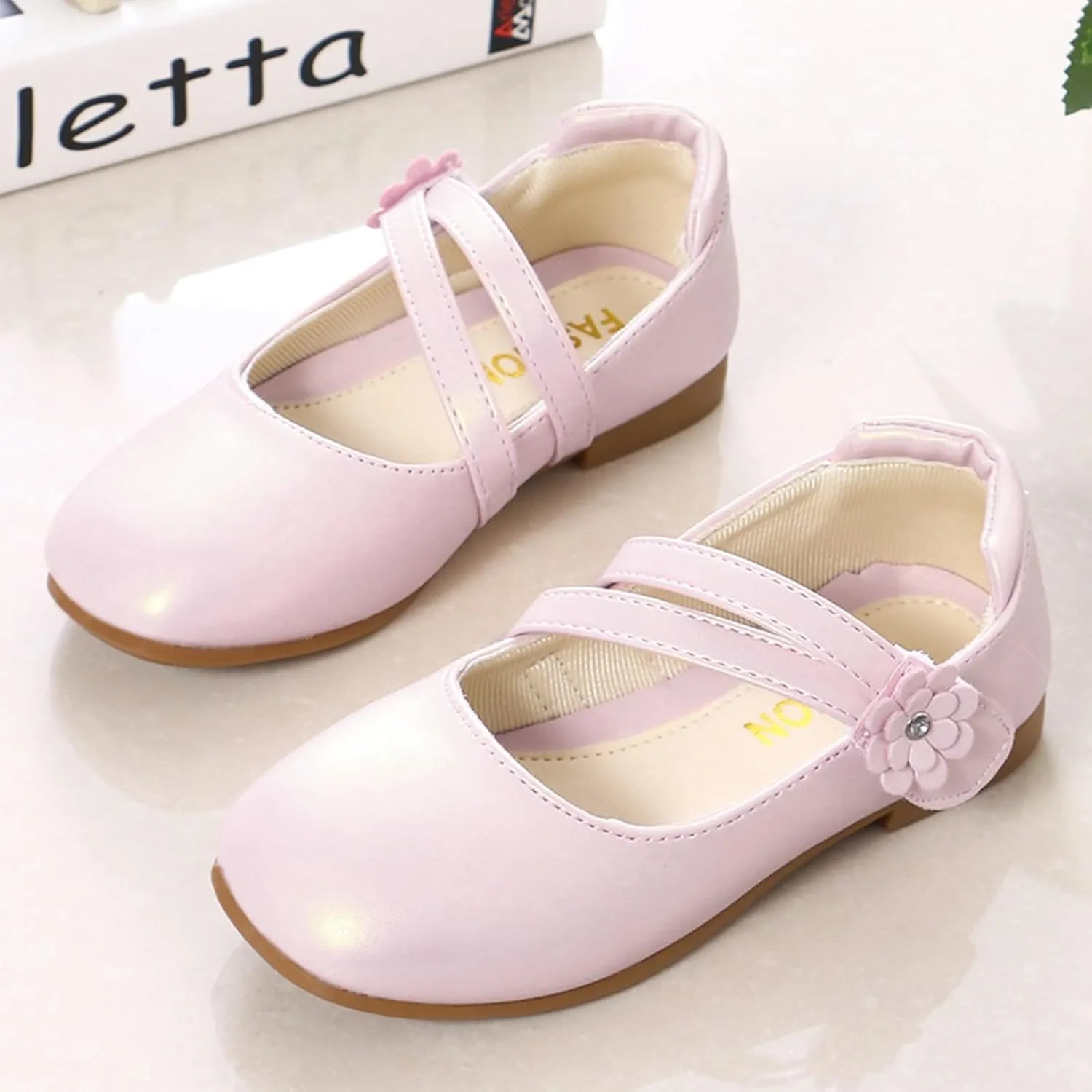 Toddler Girls Dress Shoes Flower Girl Shoes Ballerina Flat Mary Jane Wedding Party Flower Shoes(Little Kids Shoes