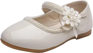 Toddler Girls Dress Shoes Mary Jane Ballet Flats Flower Girl School Party Wedding Shoes with Flower