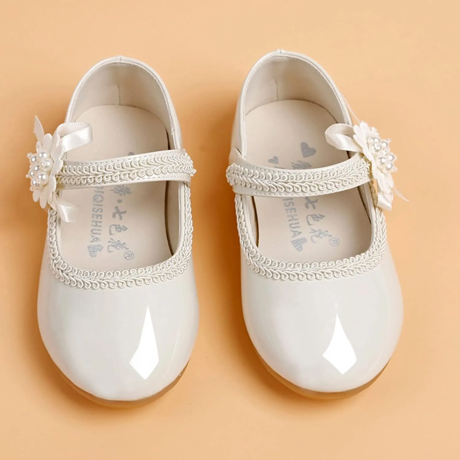 Toddler Girls Dress Shoes Mary Jane Ballet Flats Flower Girl School Party Wedding Shoes with Flower
