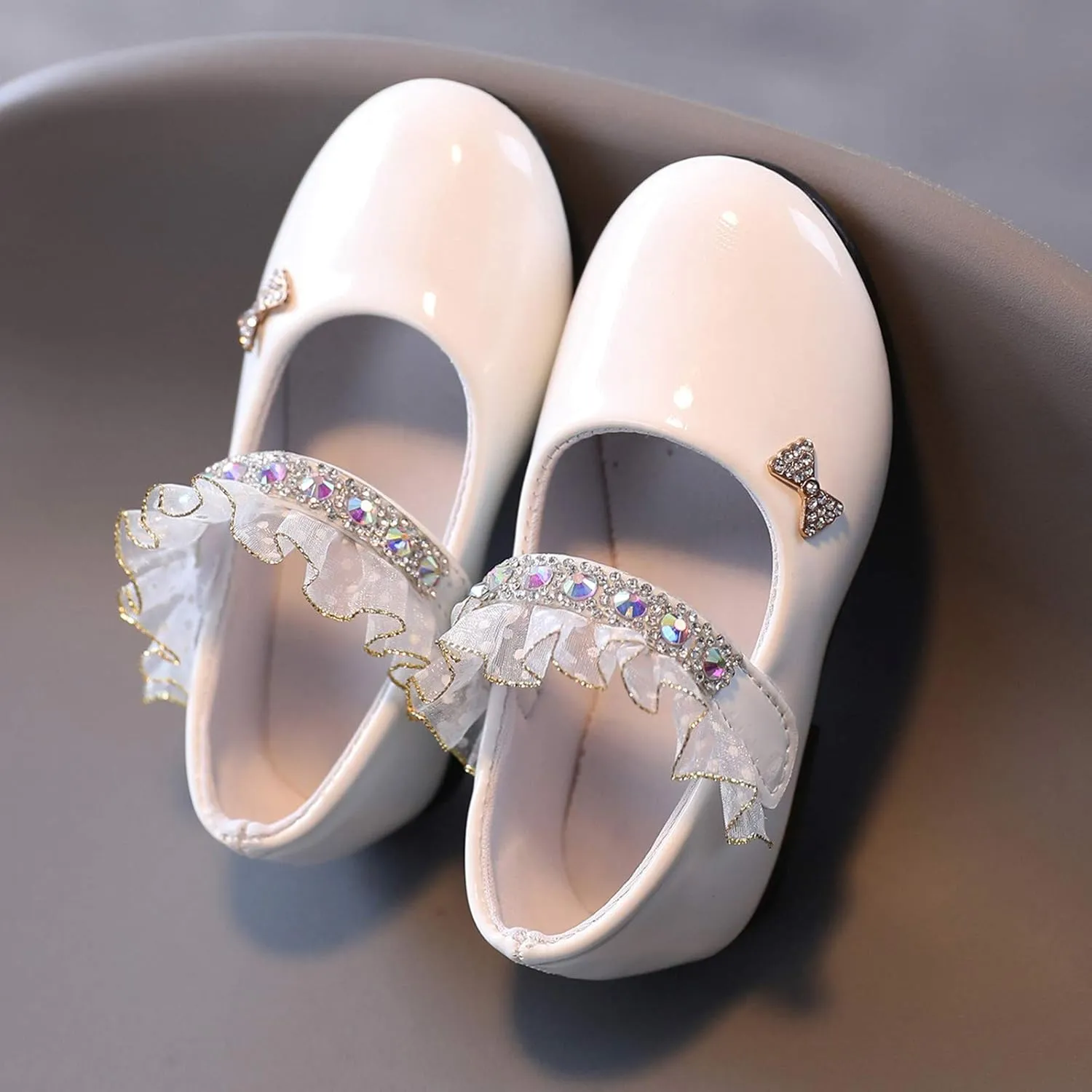 Toddler Girls Dress Shoes Rhinstones Mary Jane Ballet Flats Flower Girl School Party Wedding Shoes