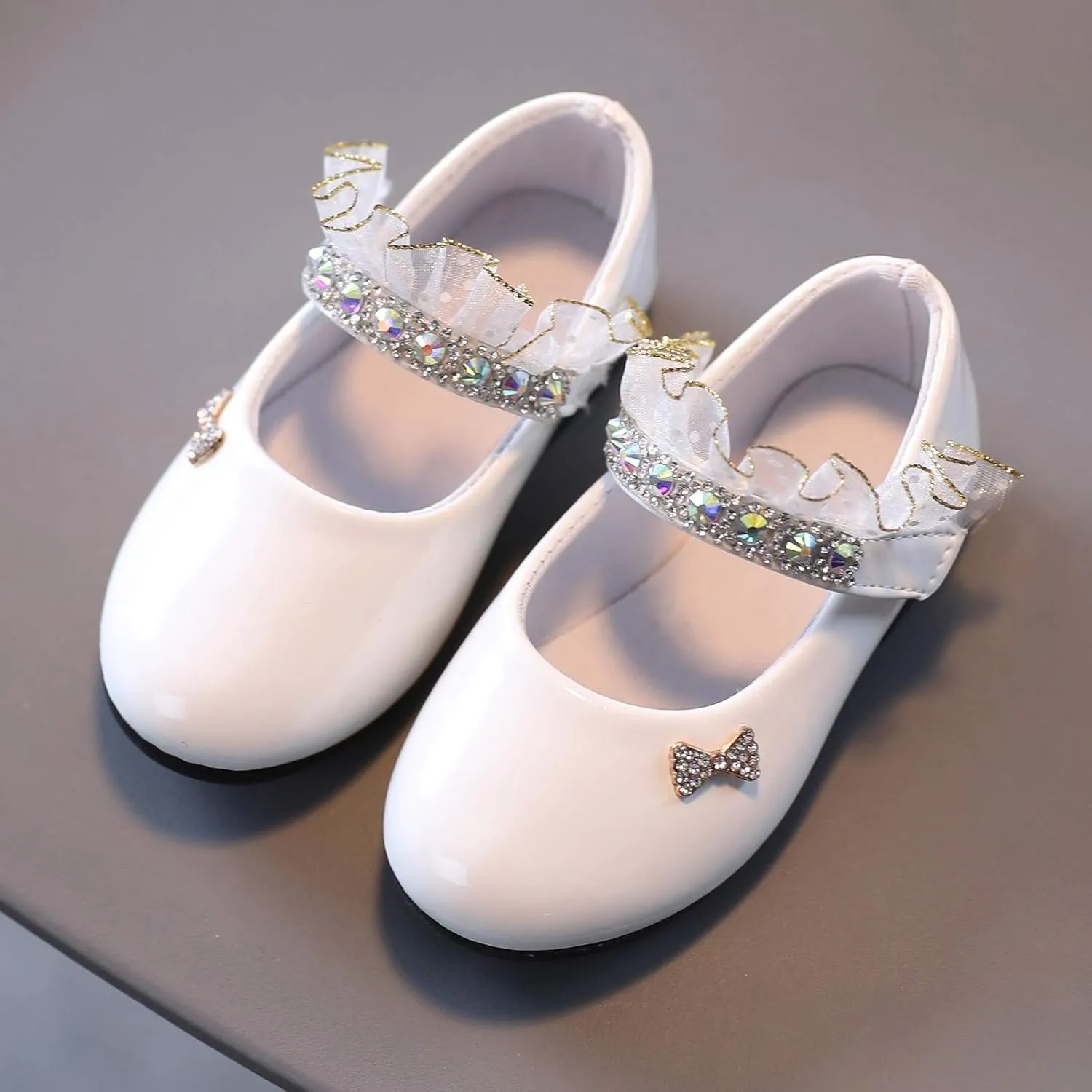 Toddler Girls Dress Shoes Rhinstones Mary Jane Ballet Flats Flower Girl School Party Wedding Shoes