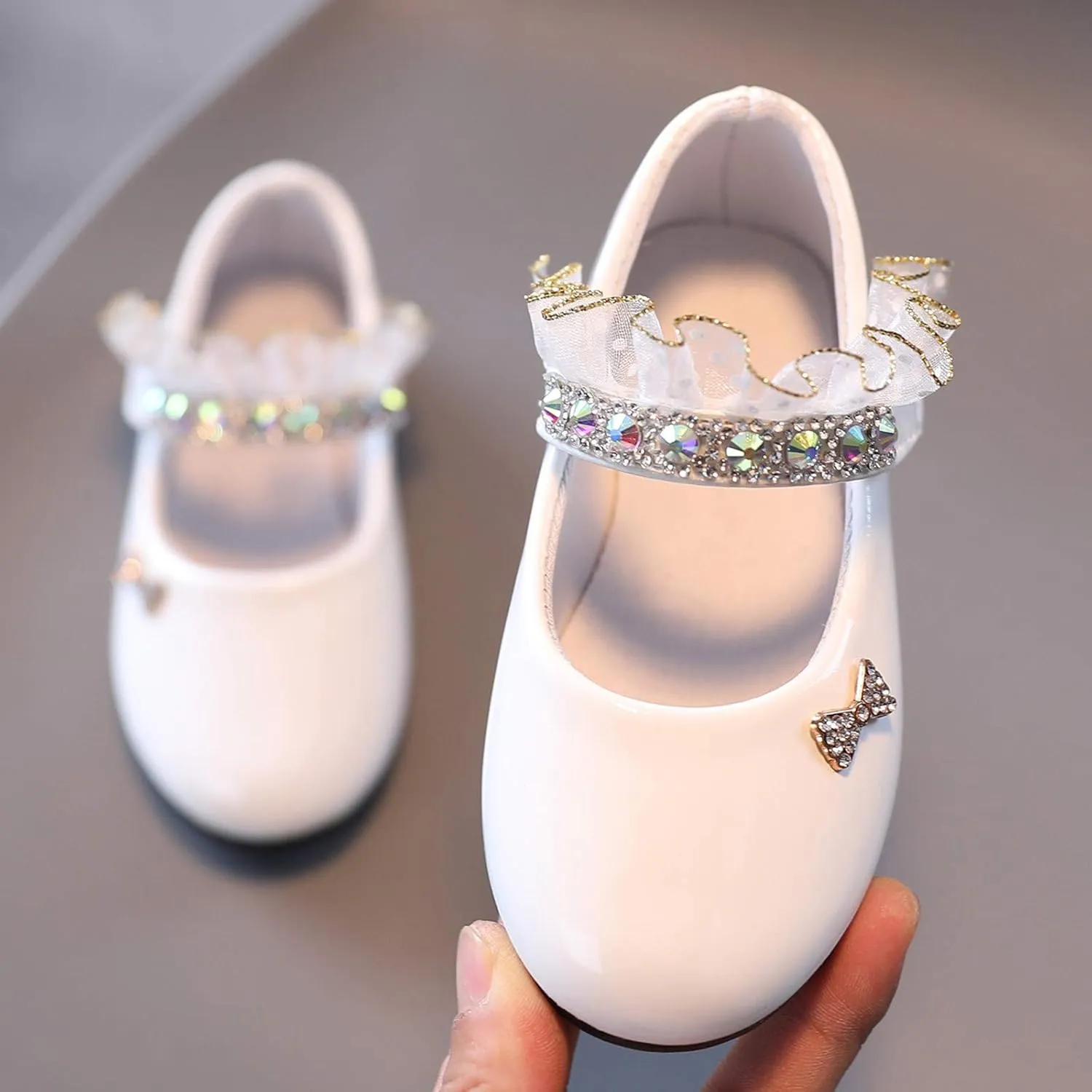 Toddler Girls Dress Shoes Rhinstones Mary Jane Ballet Flats Flower Girl School Party Wedding Shoes