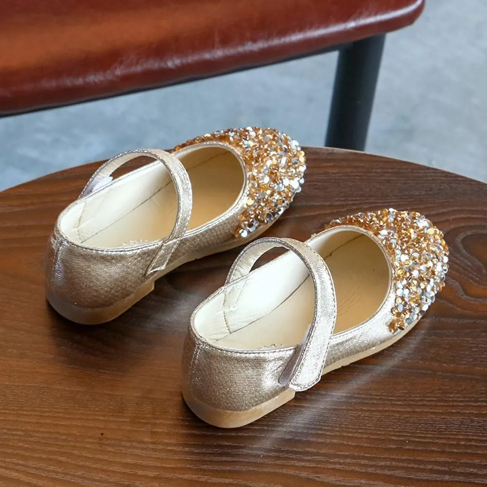 Toddler Shoes Baby Girls Rhinestone Dress Shoes Glitter Mary Jane Kids Princess Shoes Low Heels for Party Wedding