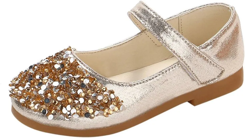 Toddler Shoes Baby Girls Rhinestone Dress Shoes Glitter Mary Jane Kids Princess Shoes Low Heels for Party Wedding