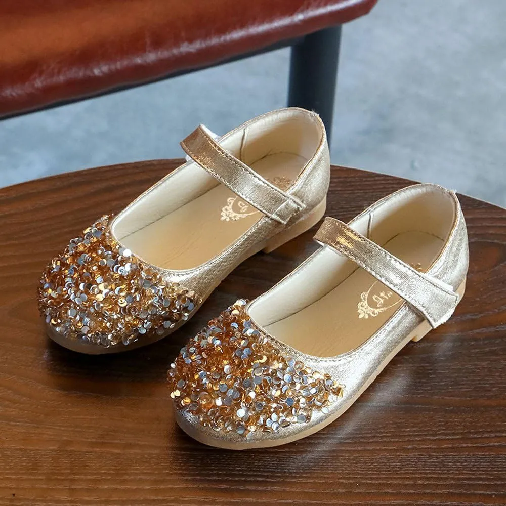 Toddler Shoes Baby Girls Rhinestone Dress Shoes Glitter Mary Jane Kids Princess Shoes Low Heels for Party Wedding