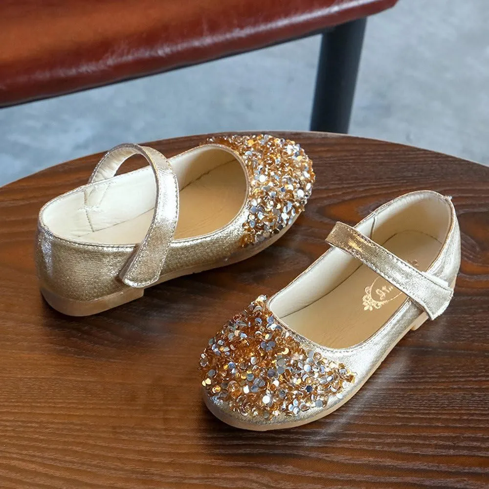 Toddler Shoes Baby Girls Rhinestone Dress Shoes Glitter Mary Jane Kids Princess Shoes Low Heels for Party Wedding