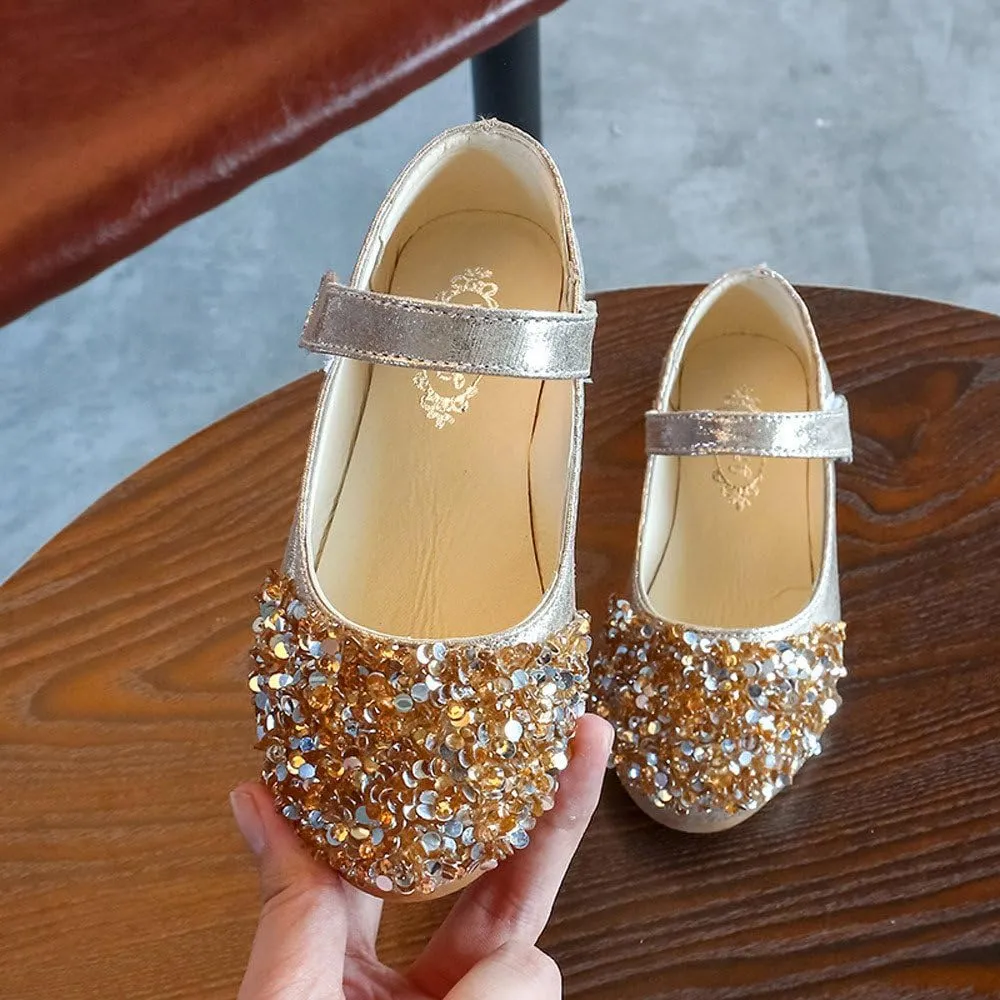 Toddler Shoes Baby Girls Rhinestone Dress Shoes Glitter Mary Jane Kids Princess Shoes Low Heels for Party Wedding