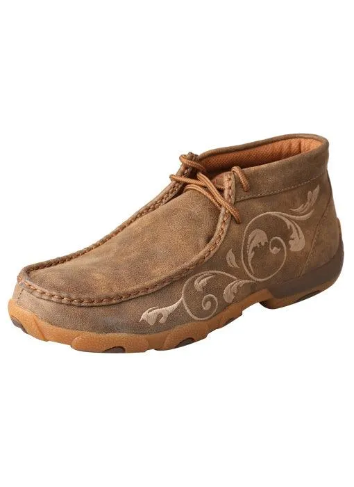 Twisted X Women's Bomber Floral Embroidered Leather Driving Mocs Casual Shoe WDM0041