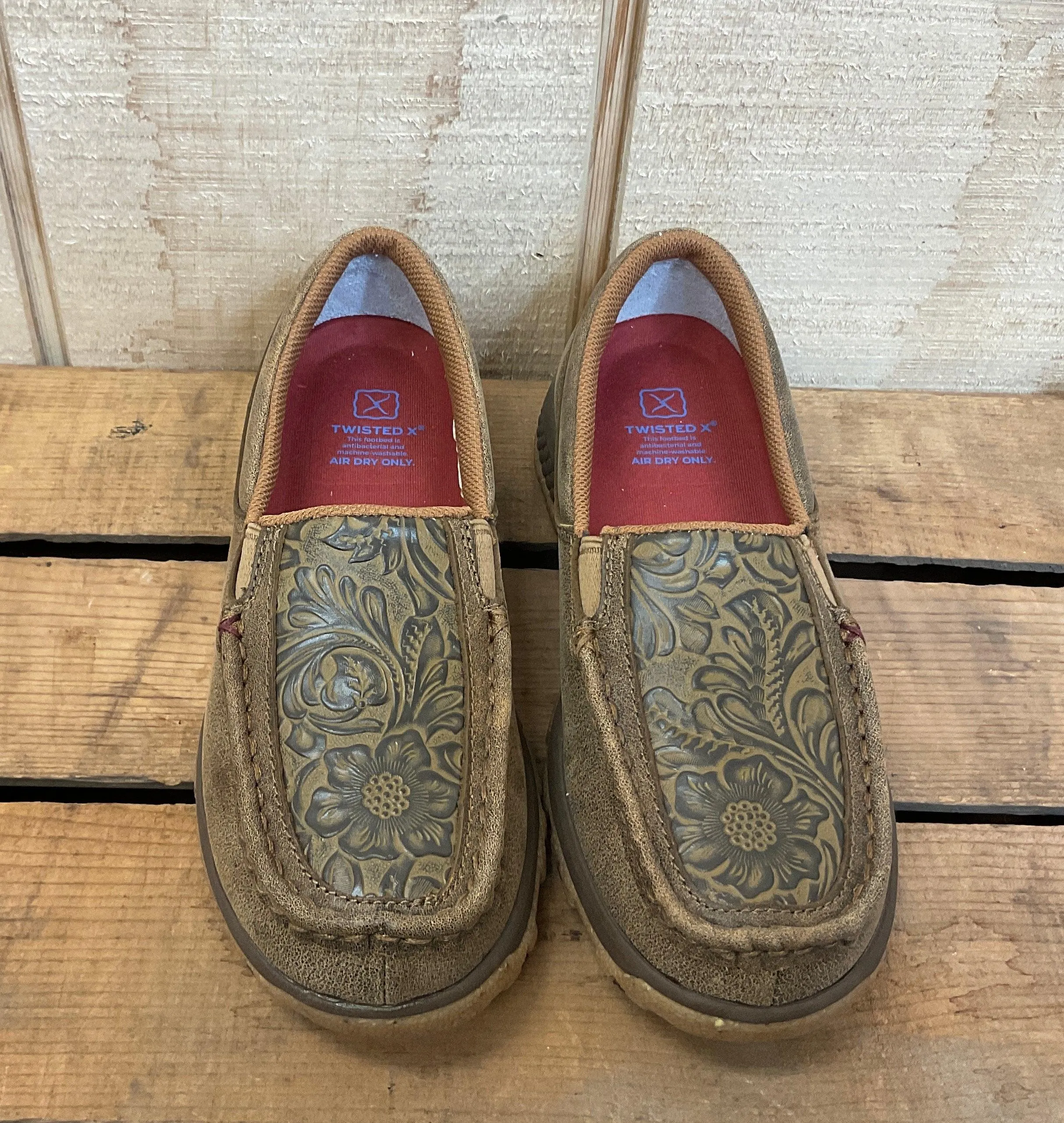 Twisted X Women's Brown Bomber Leather & Tooled Slip On Driving Moc Casual Shoe WXC0013