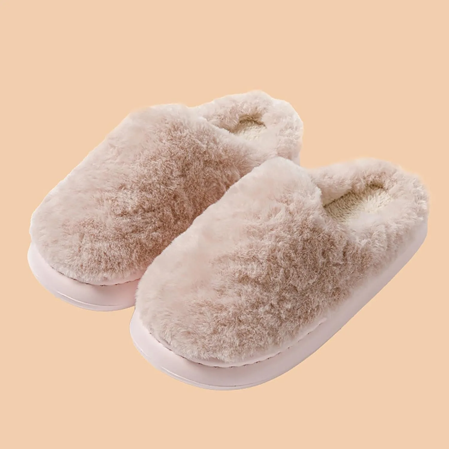 Unisex Fuzzy House Slipper Sort Sole Flat Slip On Slipper Bedroom Slippers for Men Casual Non Slip Winter Slipper