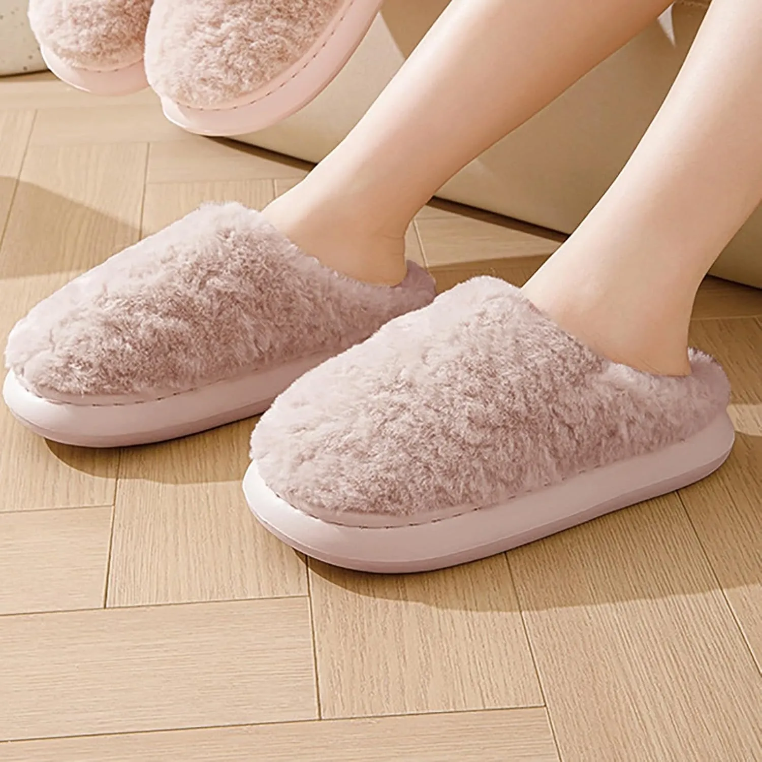Unisex Fuzzy House Slipper Sort Sole Flat Slip On Slipper Bedroom Slippers for Men Casual Non Slip Winter Slipper
