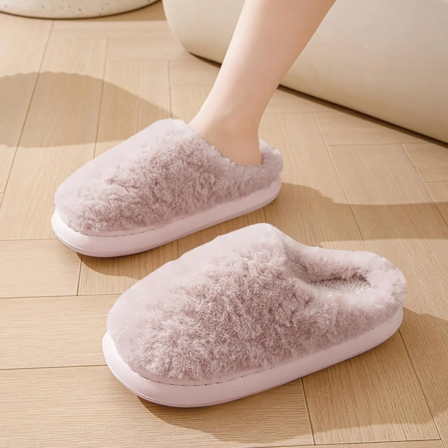 Unisex Fuzzy House Slipper Sort Sole Flat Slip On Slipper Bedroom Slippers for Men Casual Non Slip Winter Slipper