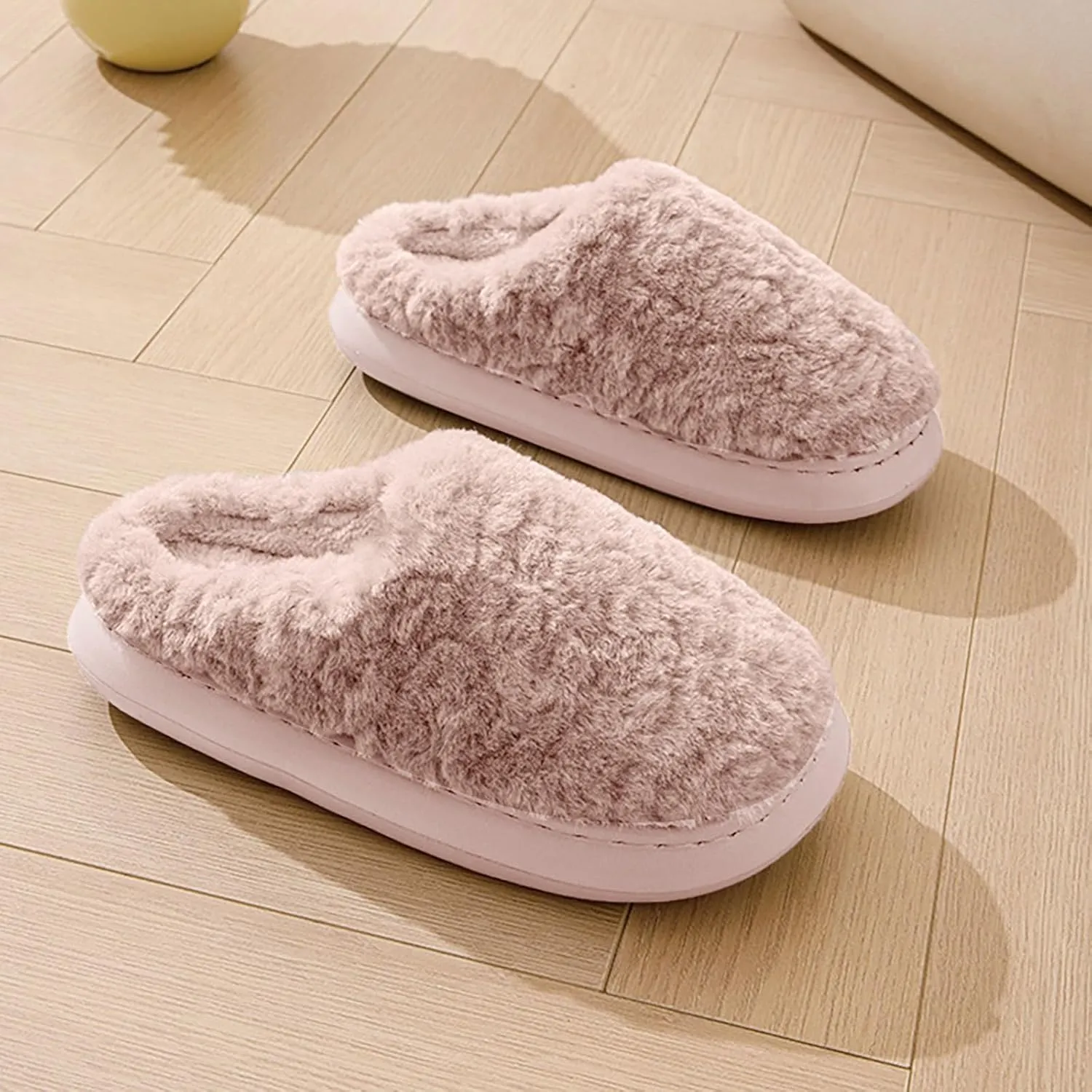Unisex Fuzzy House Slipper Sort Sole Flat Slip On Slipper Bedroom Slippers for Men Casual Non Slip Winter Slipper