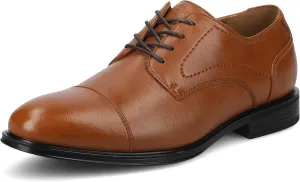 Vance Mens ALEC Cap-Toe Oxford Dress Shoe Faux Leather Almond-Toe lace-up 6mm Vance Comfort System Insole Tan 8.5 Medium Mens US