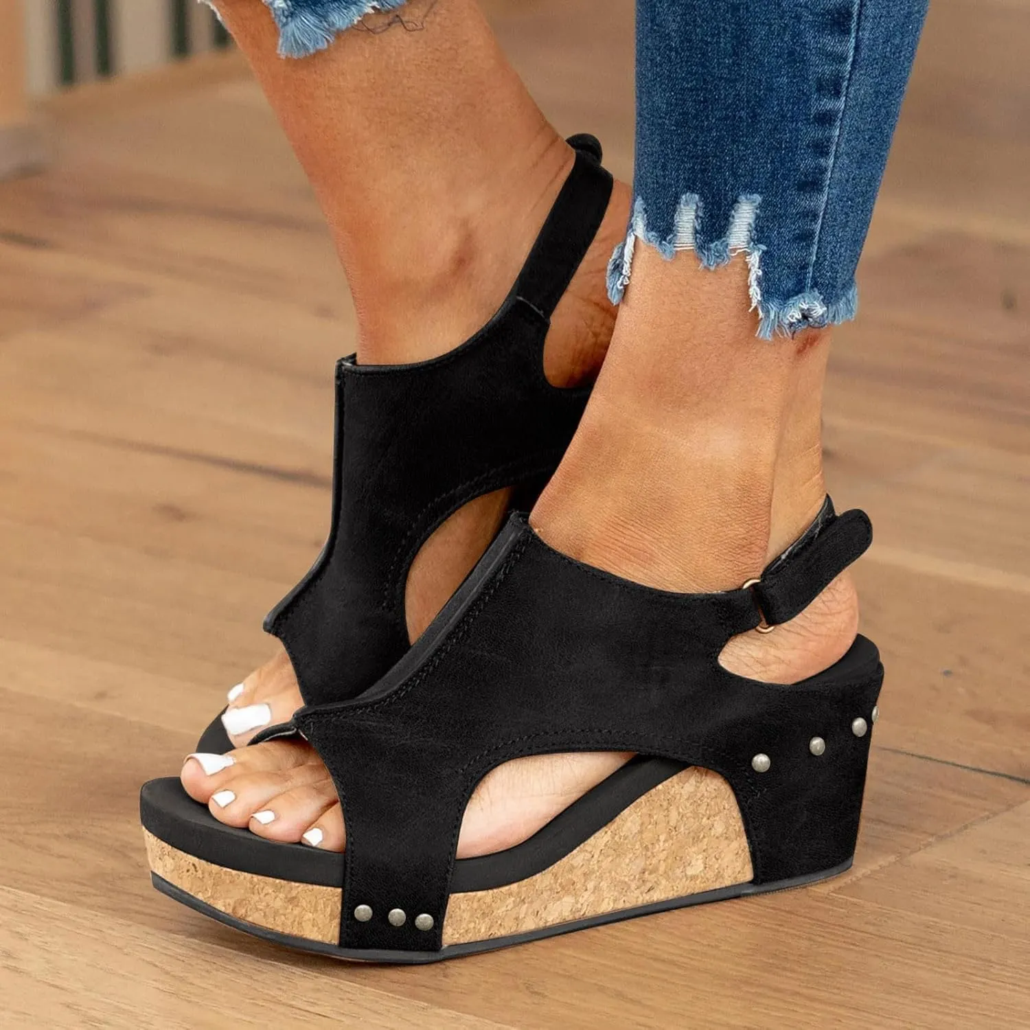 Wedge Sandals for Women 2025,Brown Open Toe Platform Sandals with Ankle Strap Wide Width Wedges Casual Summer Dress Shoes Boho Beach Shoes Low Heel Comfortable for Vacation Party