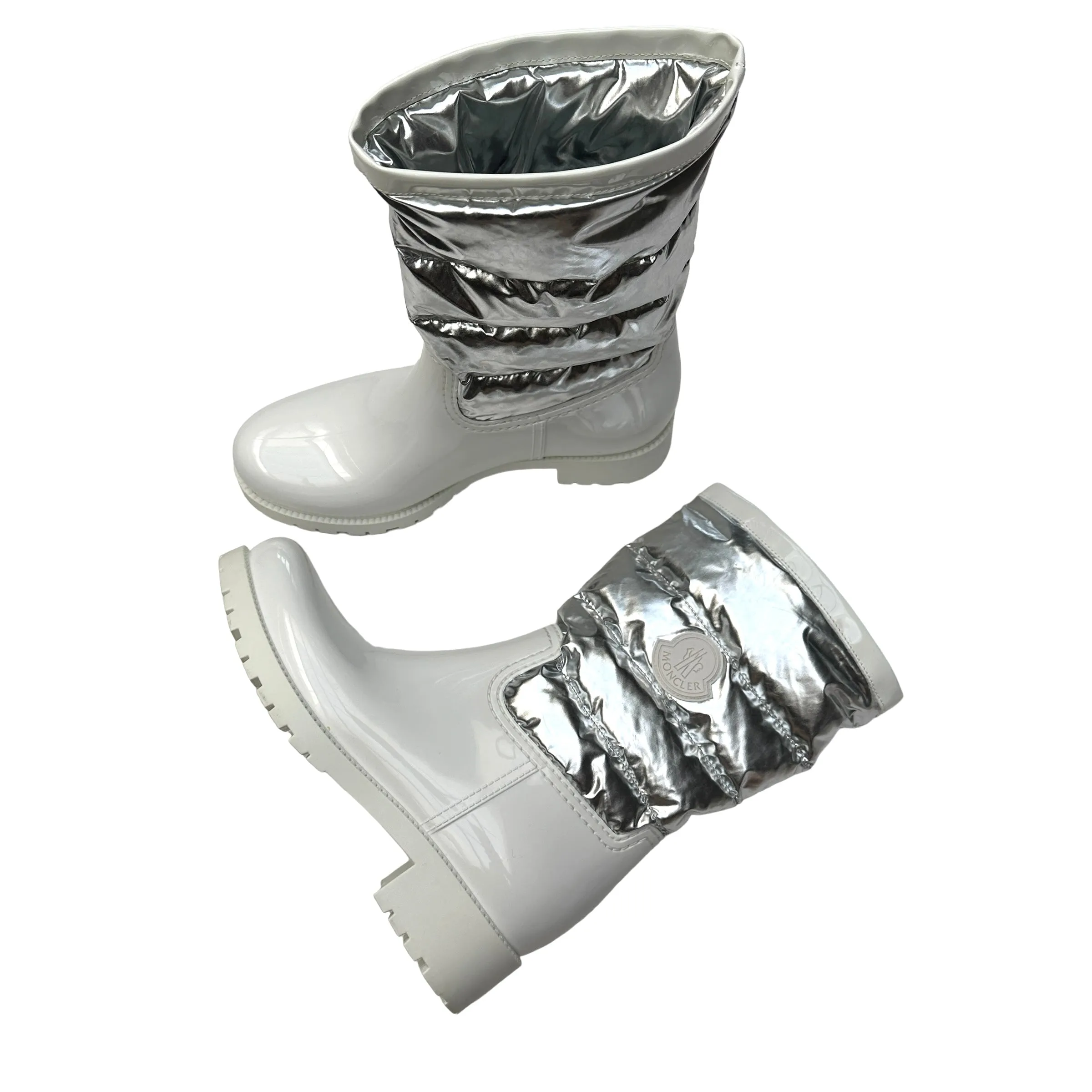 White & Silver Logo Rain Boots - 8