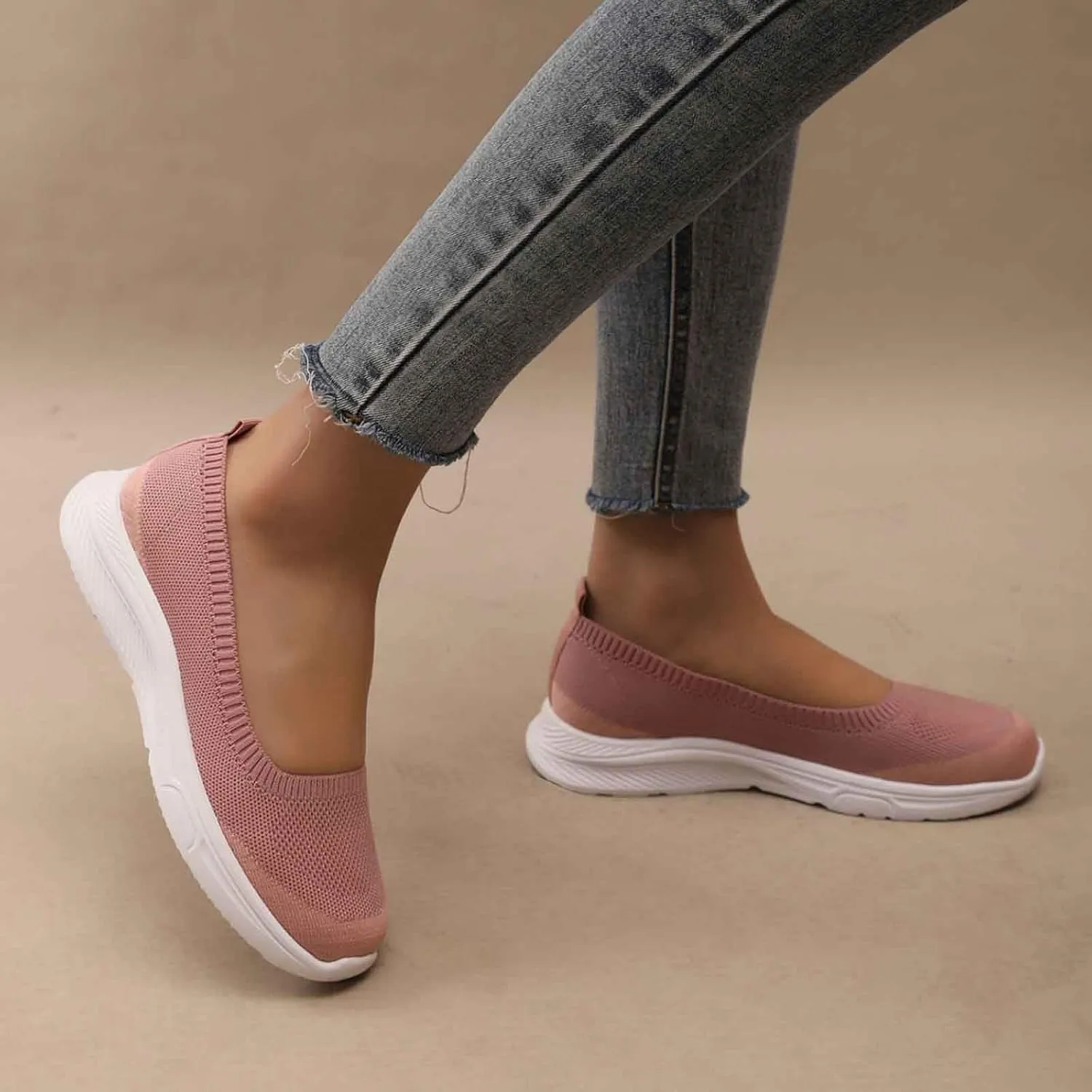 White Sneakers for Women Wide Width Breathable Walking Comfortable Slip on Sneaker Comfy Shallow Sandals Hiking Workout Flat Shoe