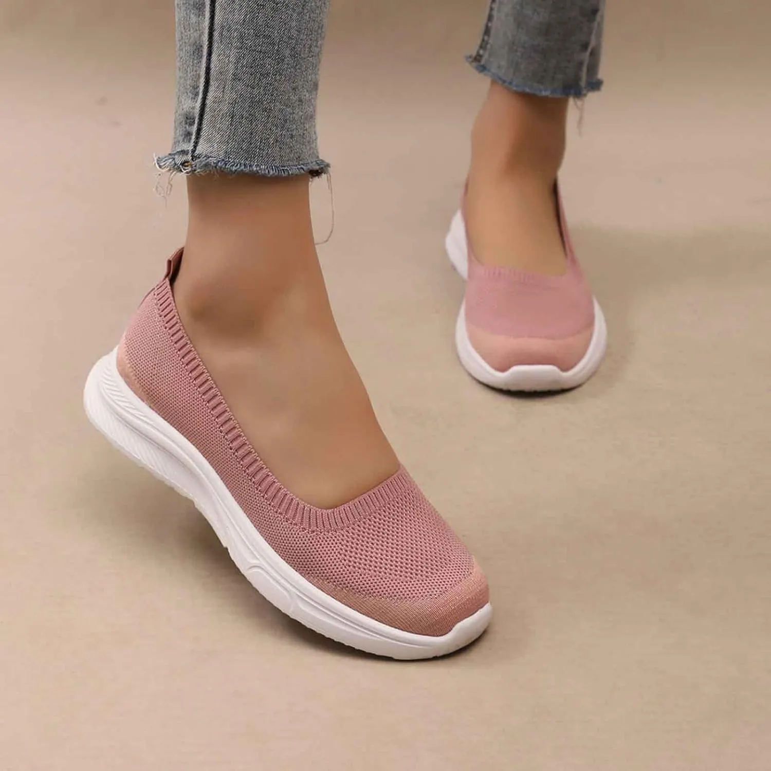 White Sneakers for Women Wide Width Breathable Walking Comfortable Slip on Sneaker Comfy Shallow Sandals Hiking Workout Flat Shoe