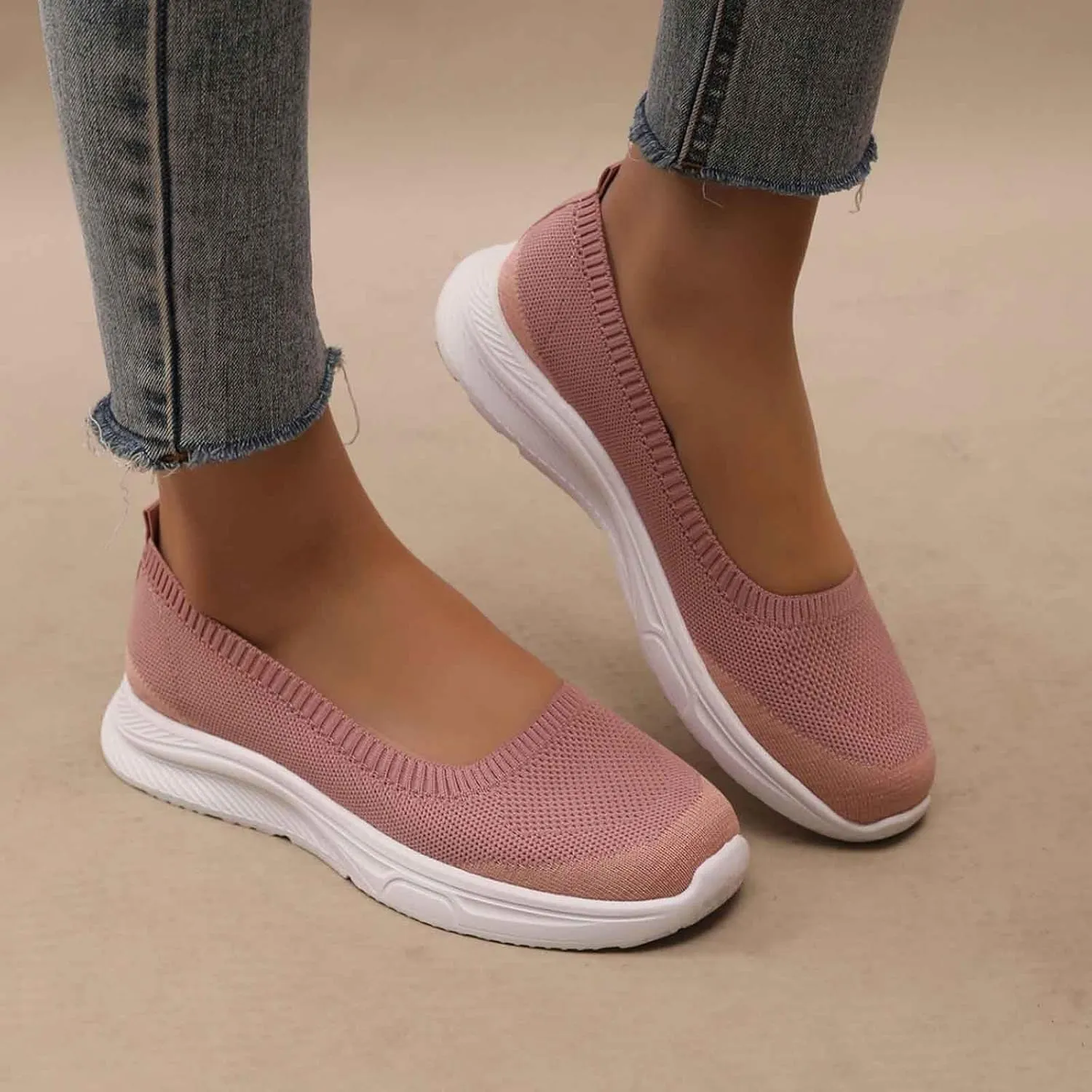 White Sneakers for Women Wide Width Breathable Walking Comfortable Slip on Sneaker Comfy Shallow Sandals Hiking Workout Flat Shoe